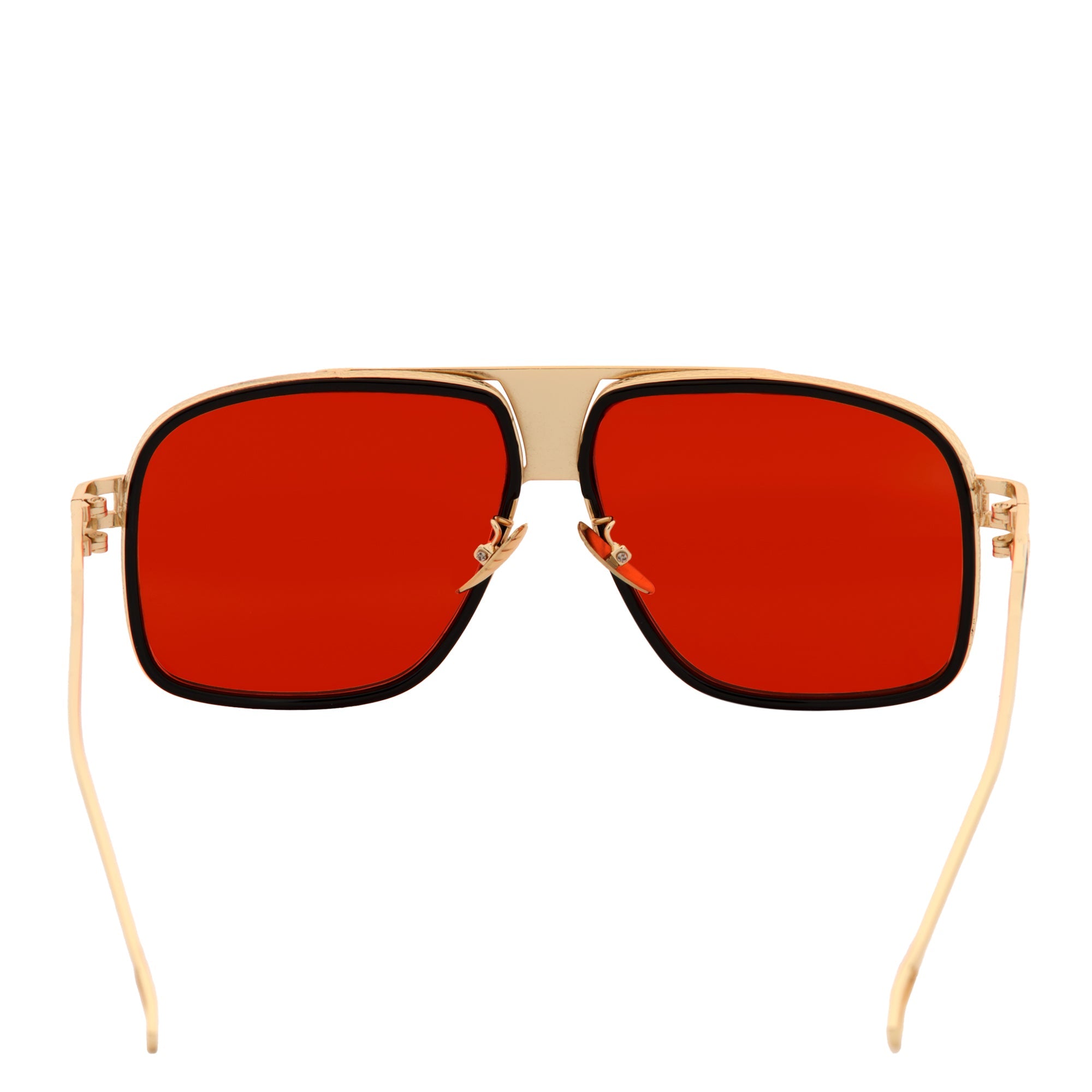 MAC - Two - Tone Square Metal Aviator Black - Gold Sunglasses Red Lens