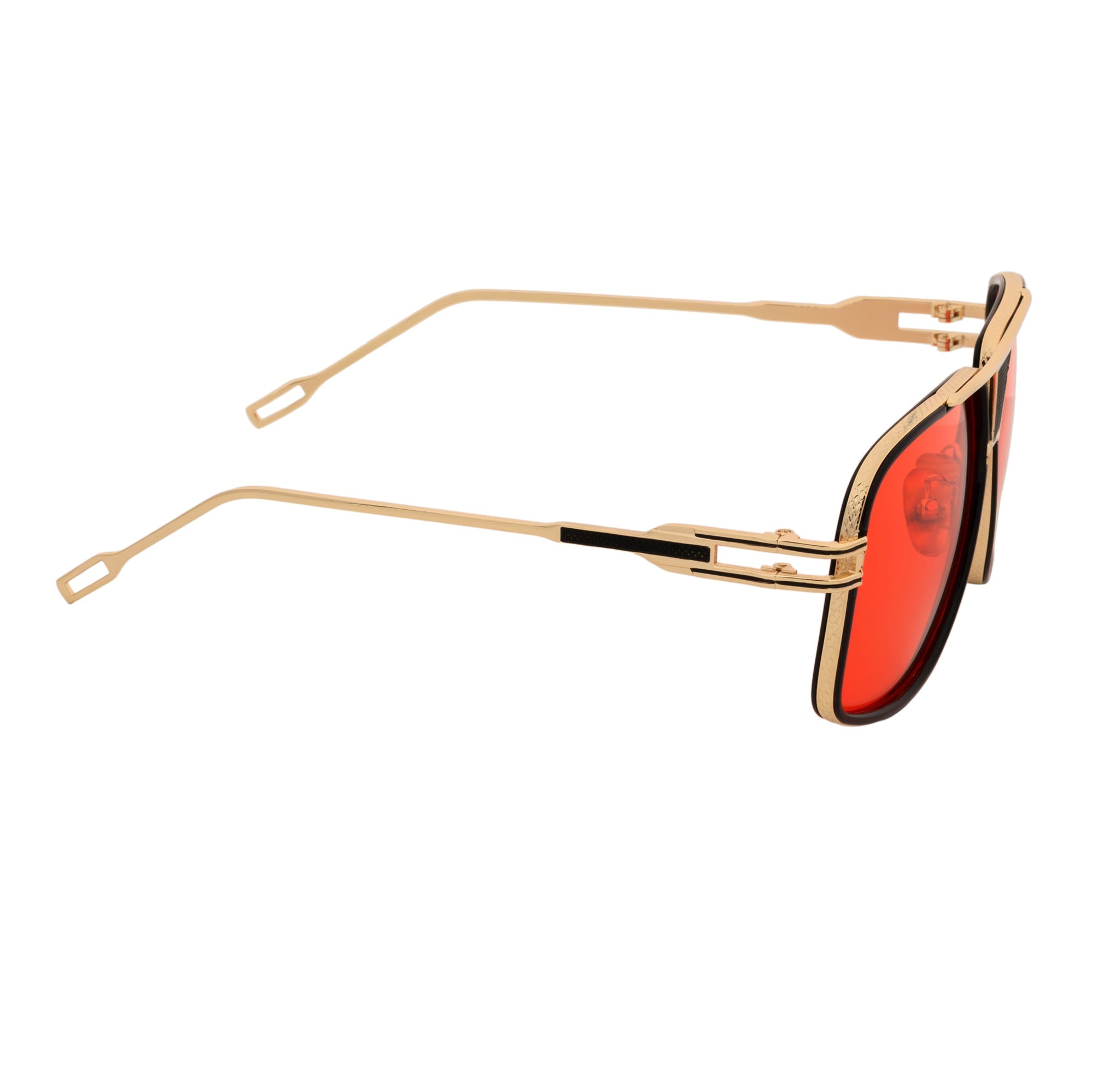 MAC - Two - Tone Square Metal Aviator Black - Gold Sunglasses Red Lens