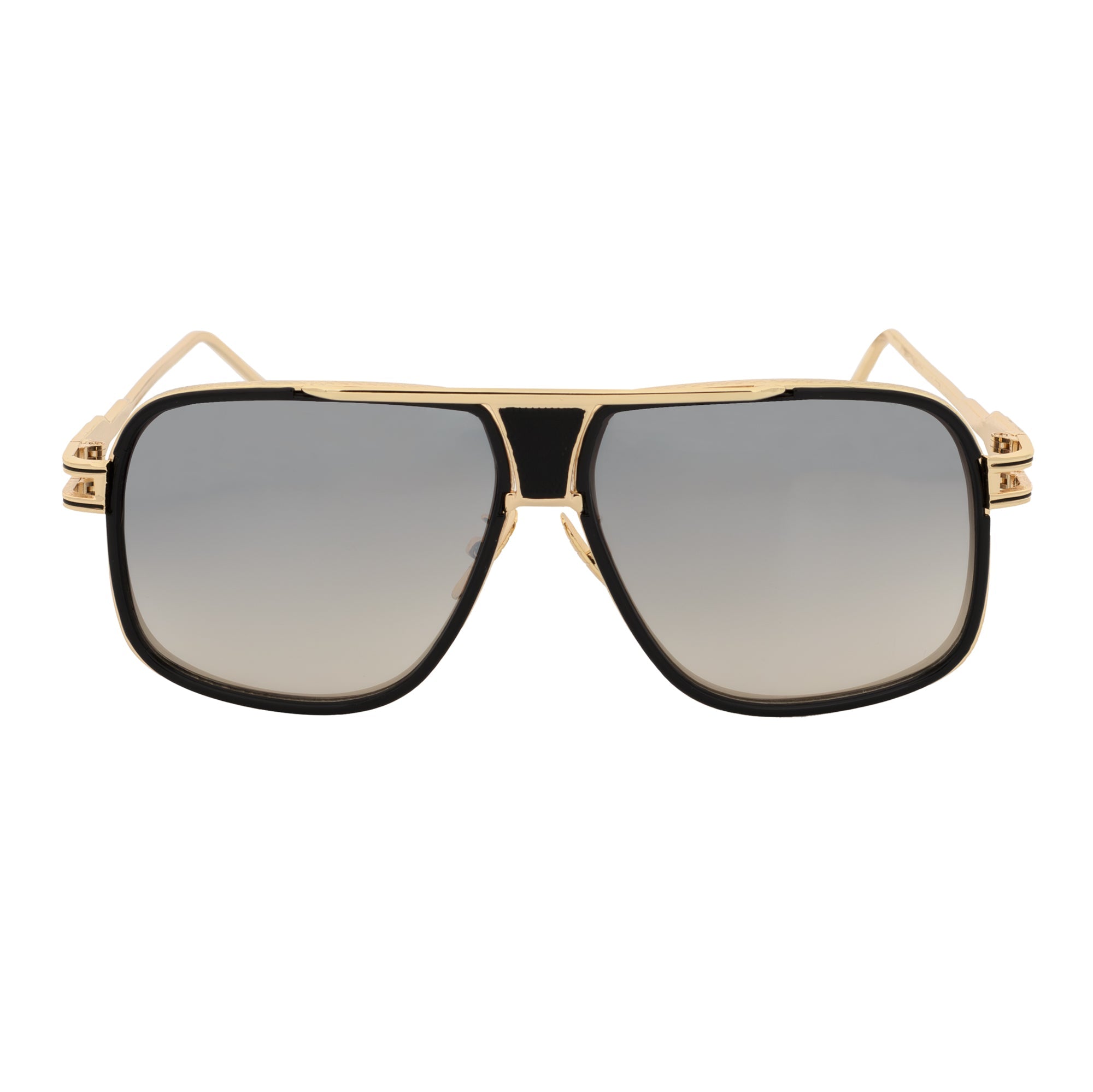 MAC - Two - Tone Square Metal Aviator Black - Gold Sunglasses Silver Mirror Lens
