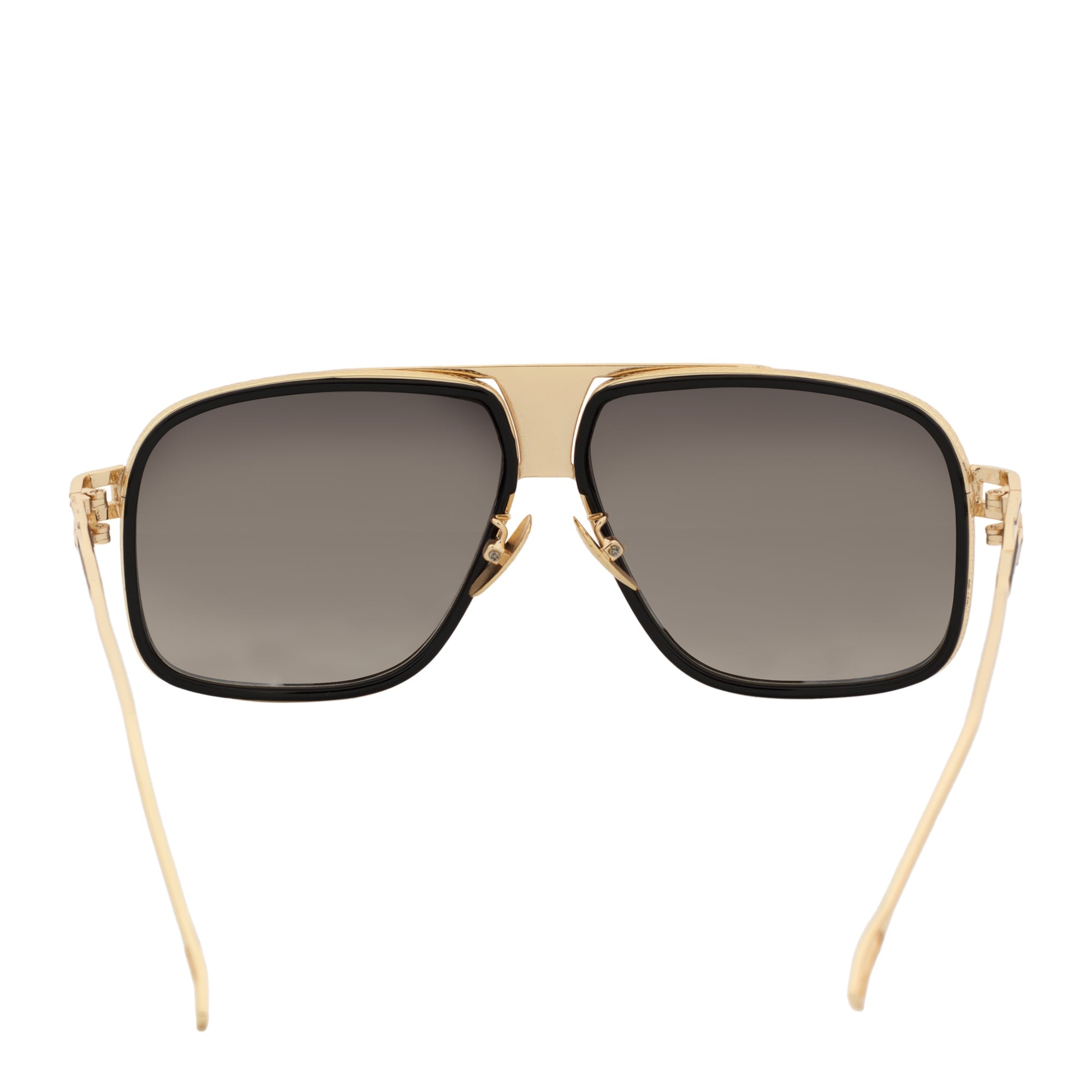 MAC - Two - Tone Square Metal Aviator Black - Gold Sunglasses Silver Mirror Lens