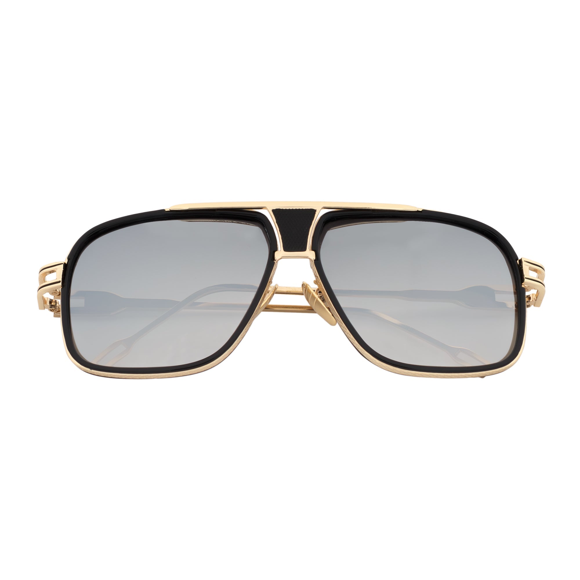 MAC - Two - Tone Square Metal Aviator Black - Gold Sunglasses Silver Mirror Lens