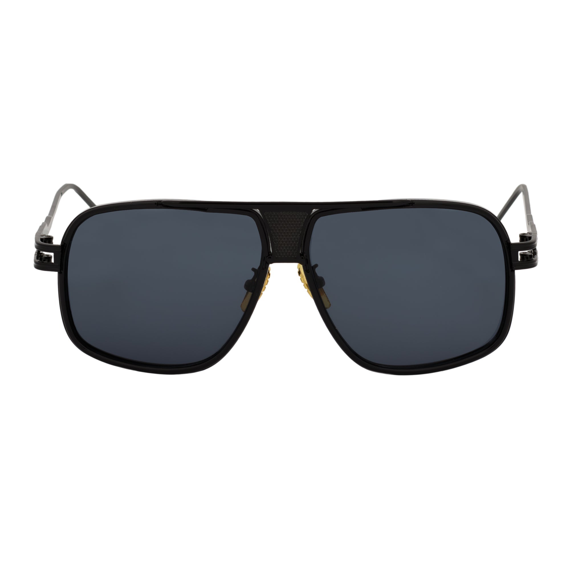 MAC - Two - Tone Square Metal Aviator Black Sunglasses Dark Smoke Lens