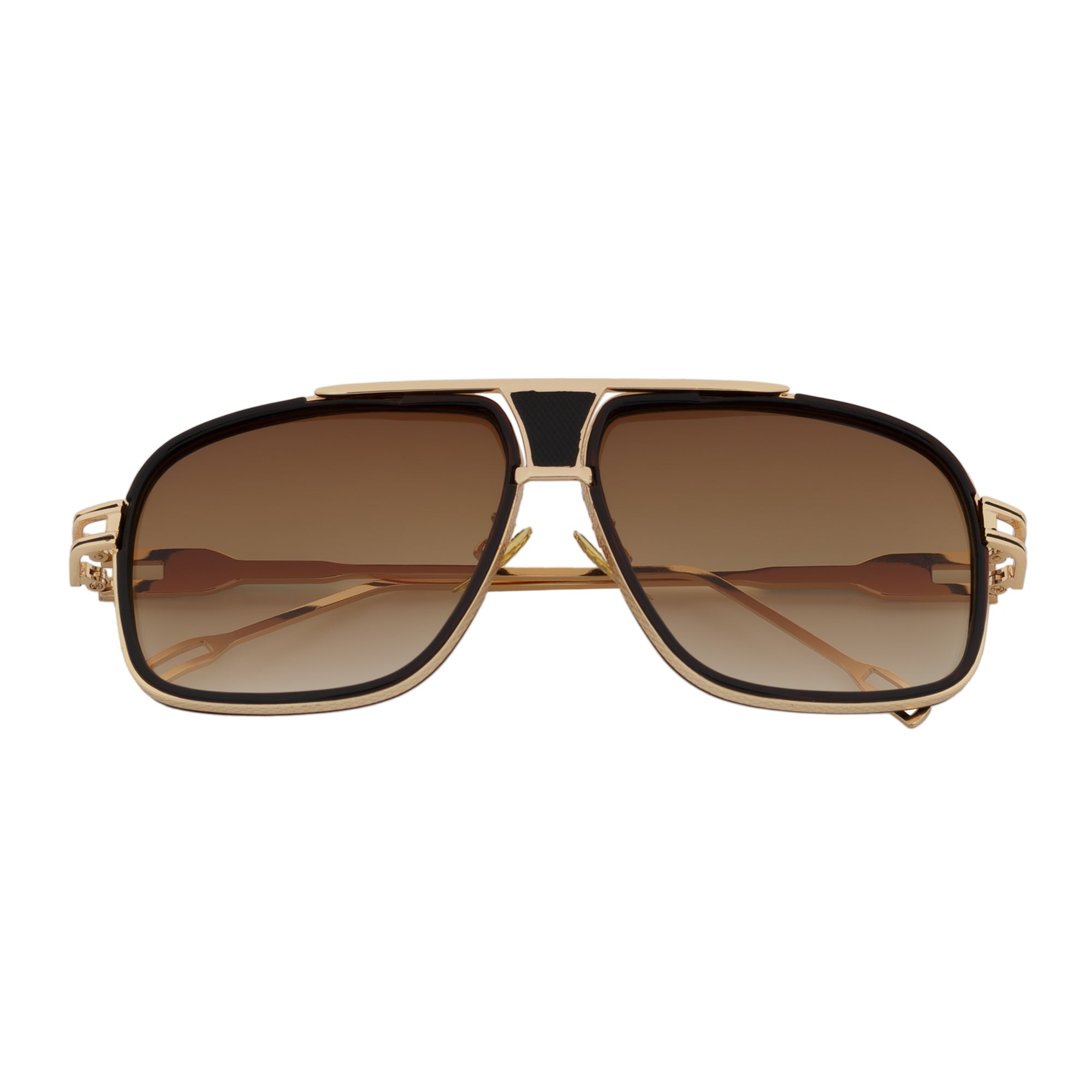 MAC - Two - Tone Square Metal Aviator Brown - Gold Sunglasses Amber Fade Lens
