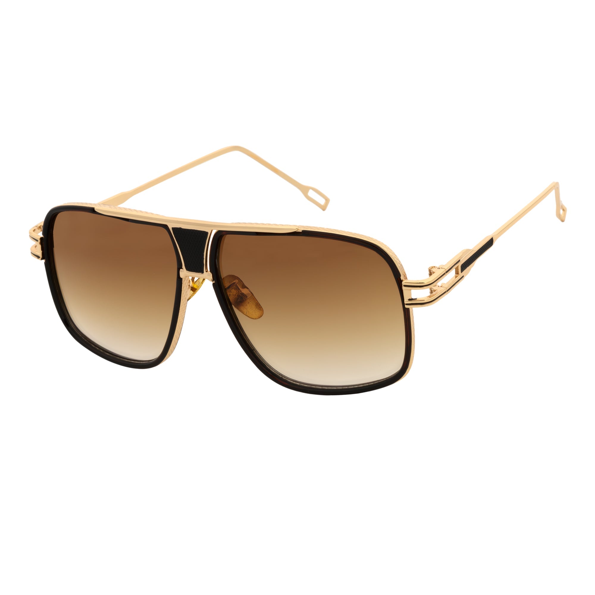 MAC - Two - Tone Square Metal Aviator Brown - Gold Sunglasses Amber Fade Lens