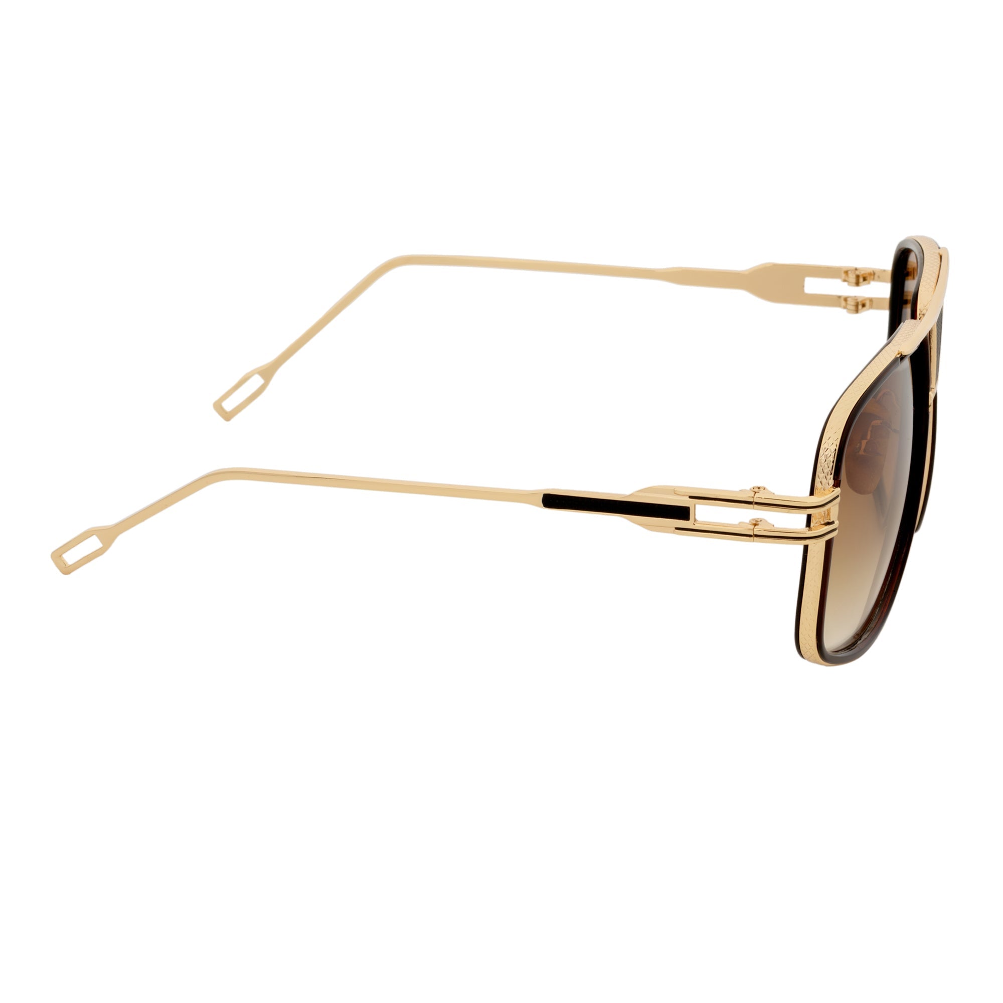 MAC - Two - Tone Square Metal Aviator Brown - Gold Sunglasses Amber Fade Lens