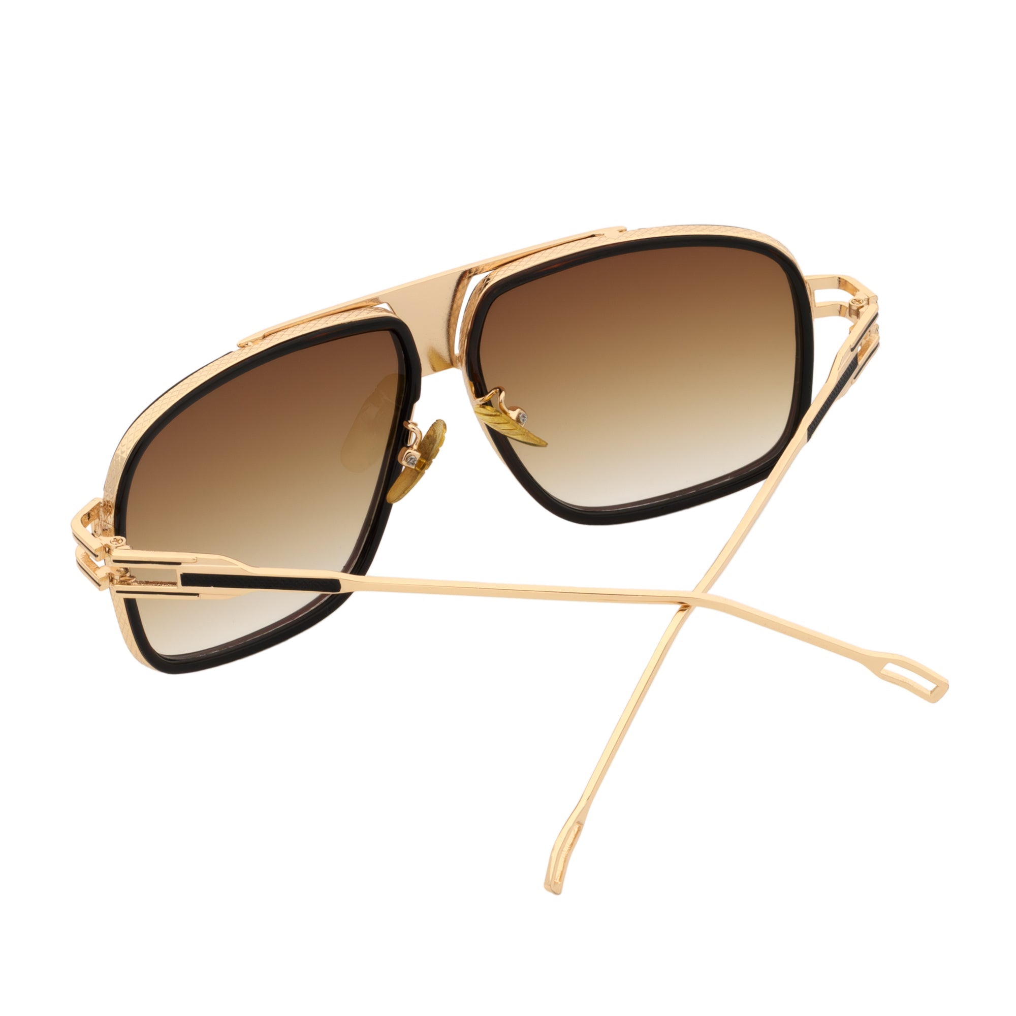 MAC - Two - Tone Square Metal Aviator Brown - Gold Sunglasses Amber Fade Lens