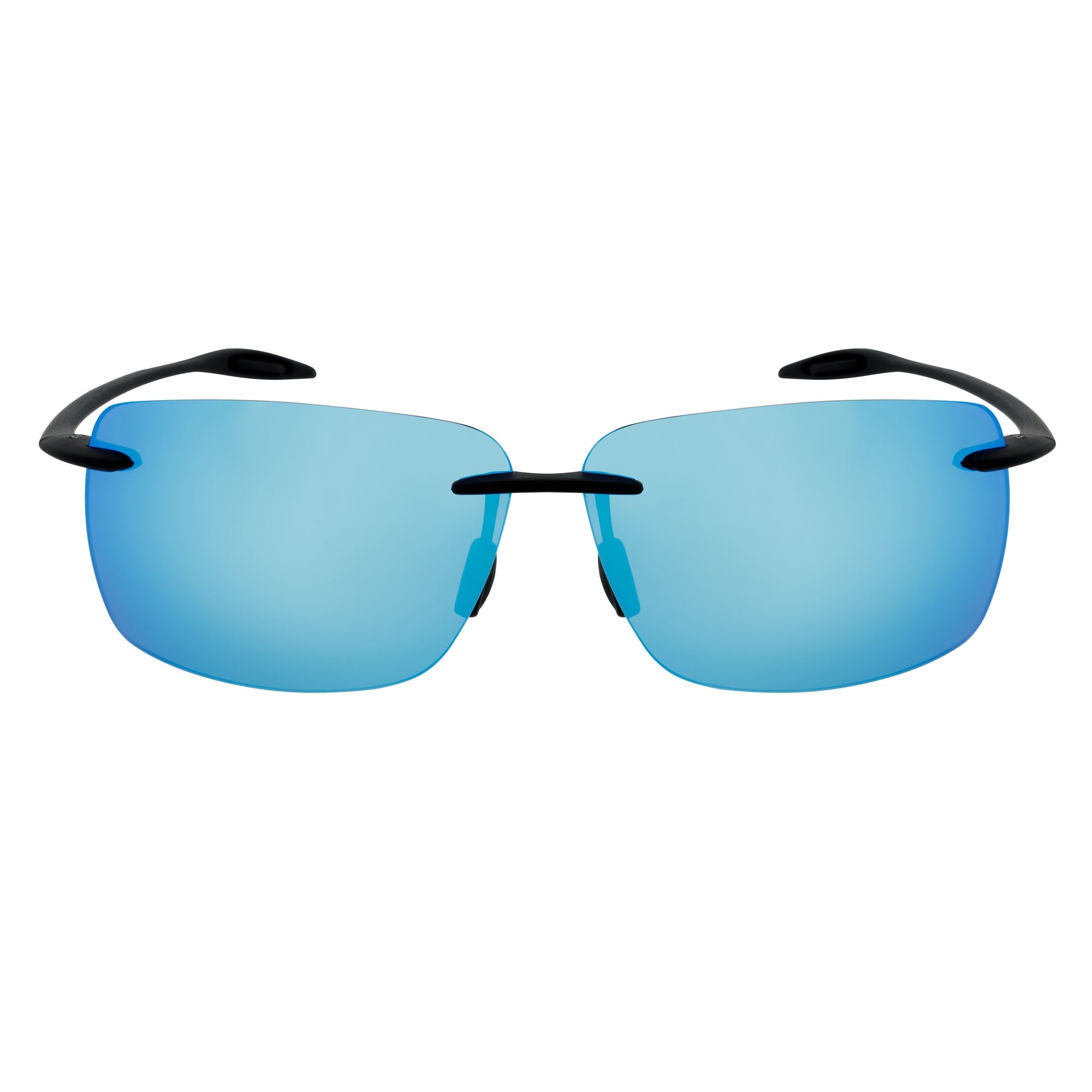 MAUI - Rimless TR90 Thin Sports Wrap Sunglasses Black Blue Mirror Polarized
