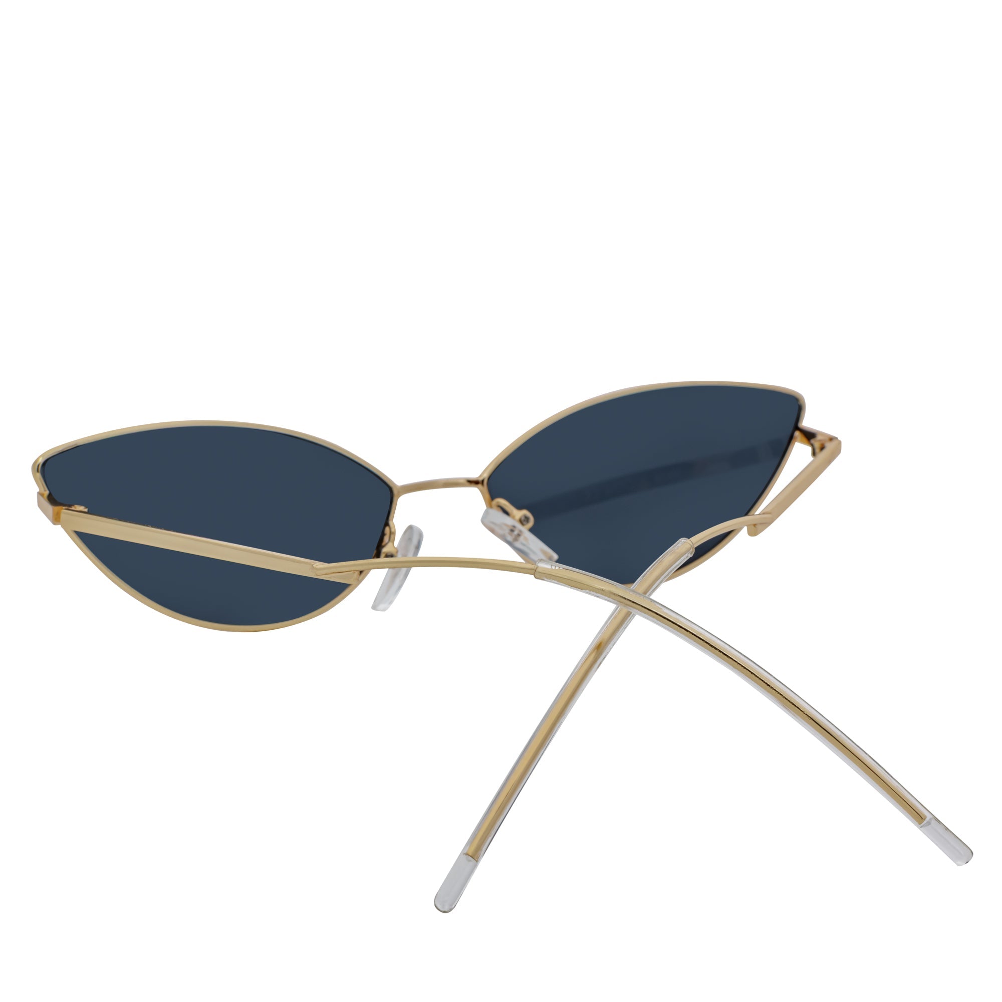 MINX - Mid Century Modern Slim Metal Small Cat Eye Sunglasses Gold Smoke