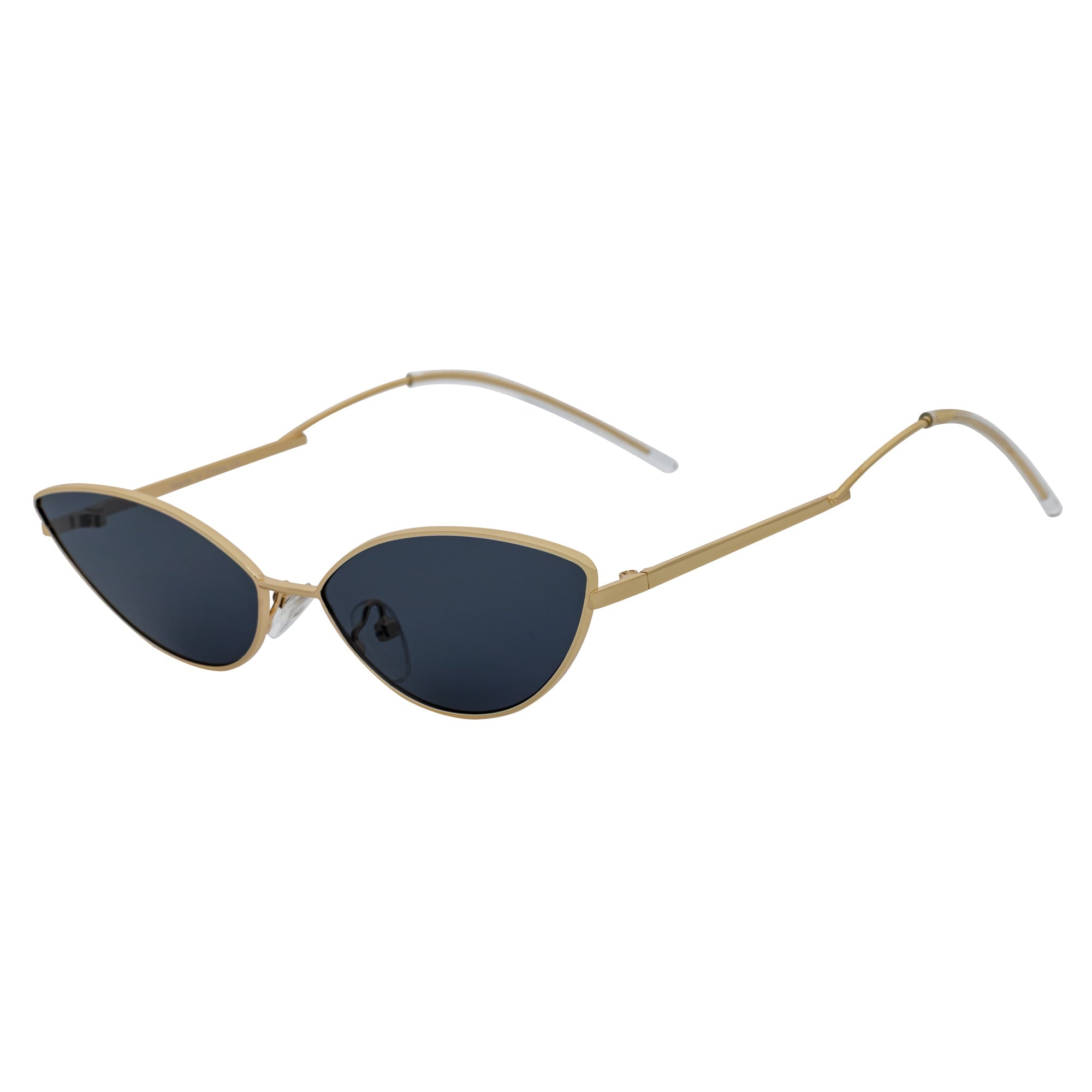 MINX - Mid Century Modern Slim Metal Small Cat Eye Sunglasses Gold Smoke