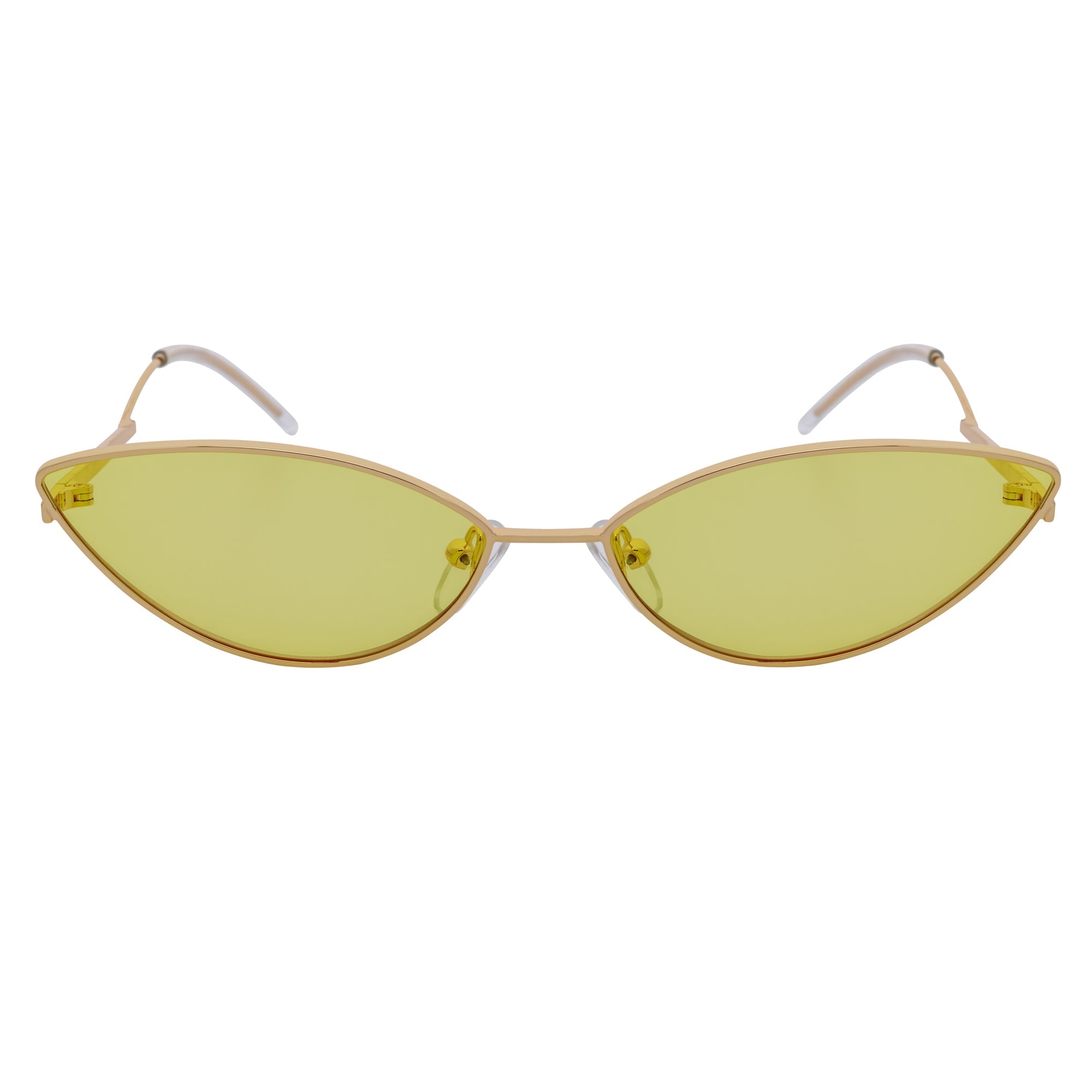 MINX - Mid Century Modern Slim Metal Small Cat Eye Sunglasses Gold Yellow Tint