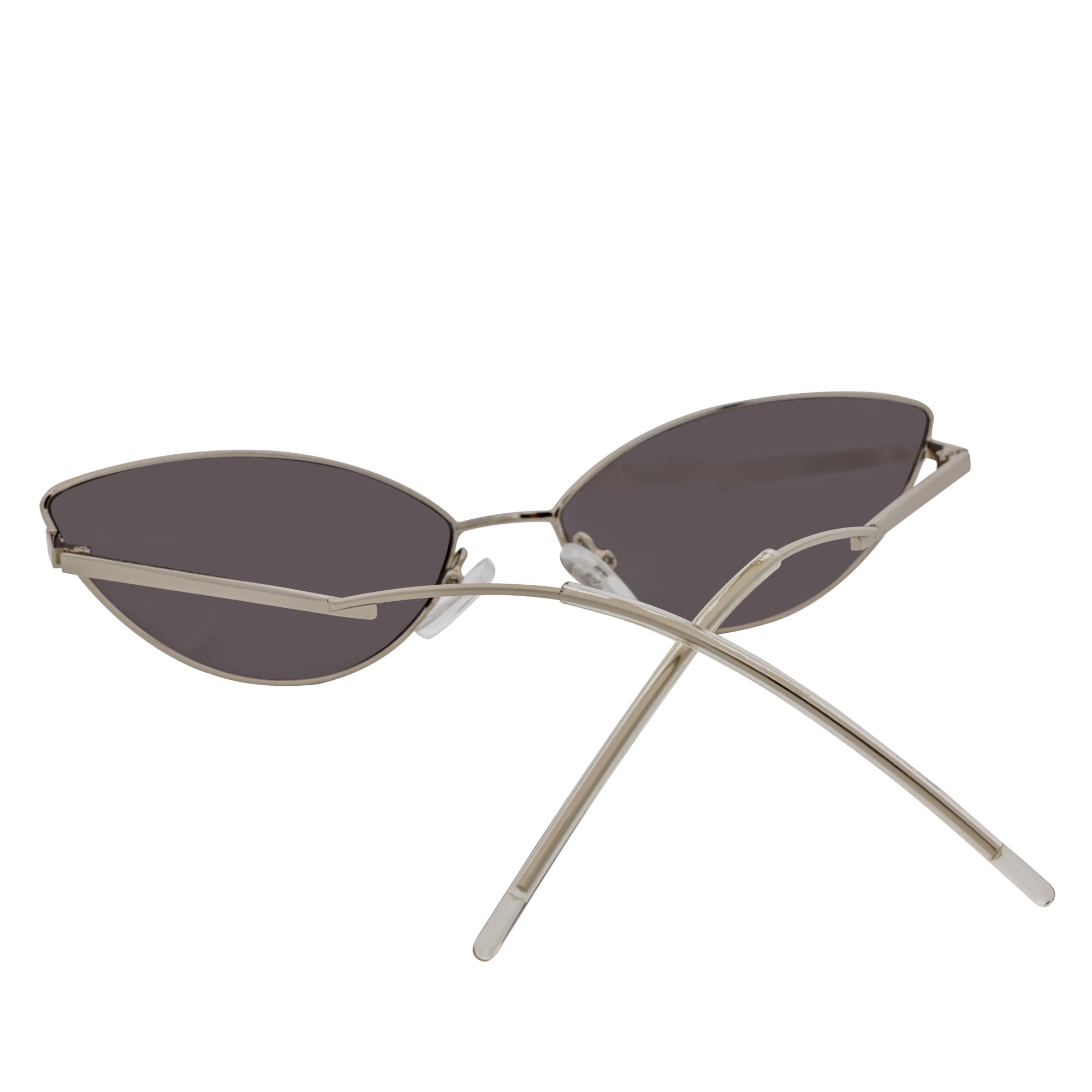 MINX - Mid Century Modern Slim Metal Small Cat Eye Sunglasses Silver Silver Mirror