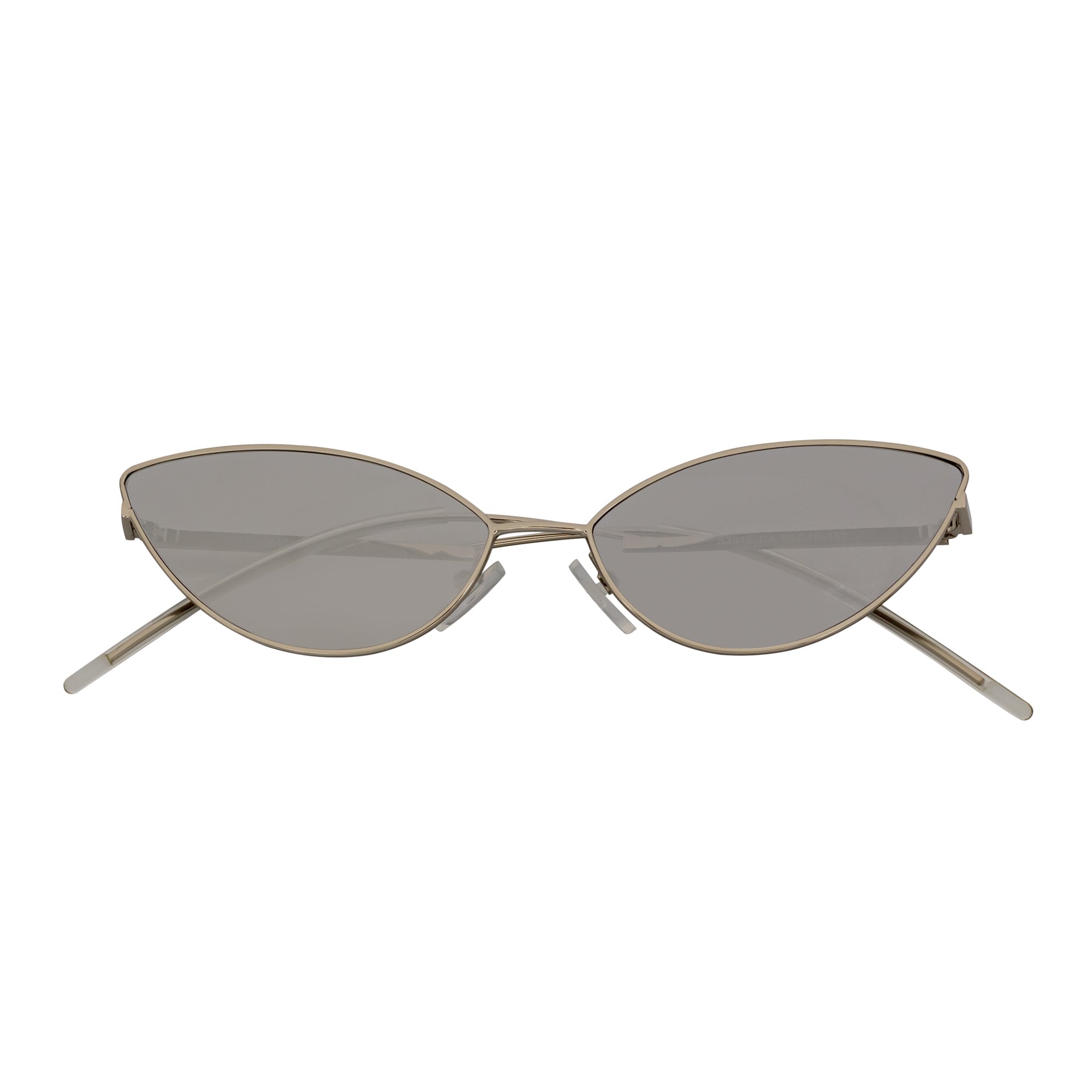 MINX - Mid Century Modern Slim Metal Small Cat Eye Sunglasses Silver Silver Mirror