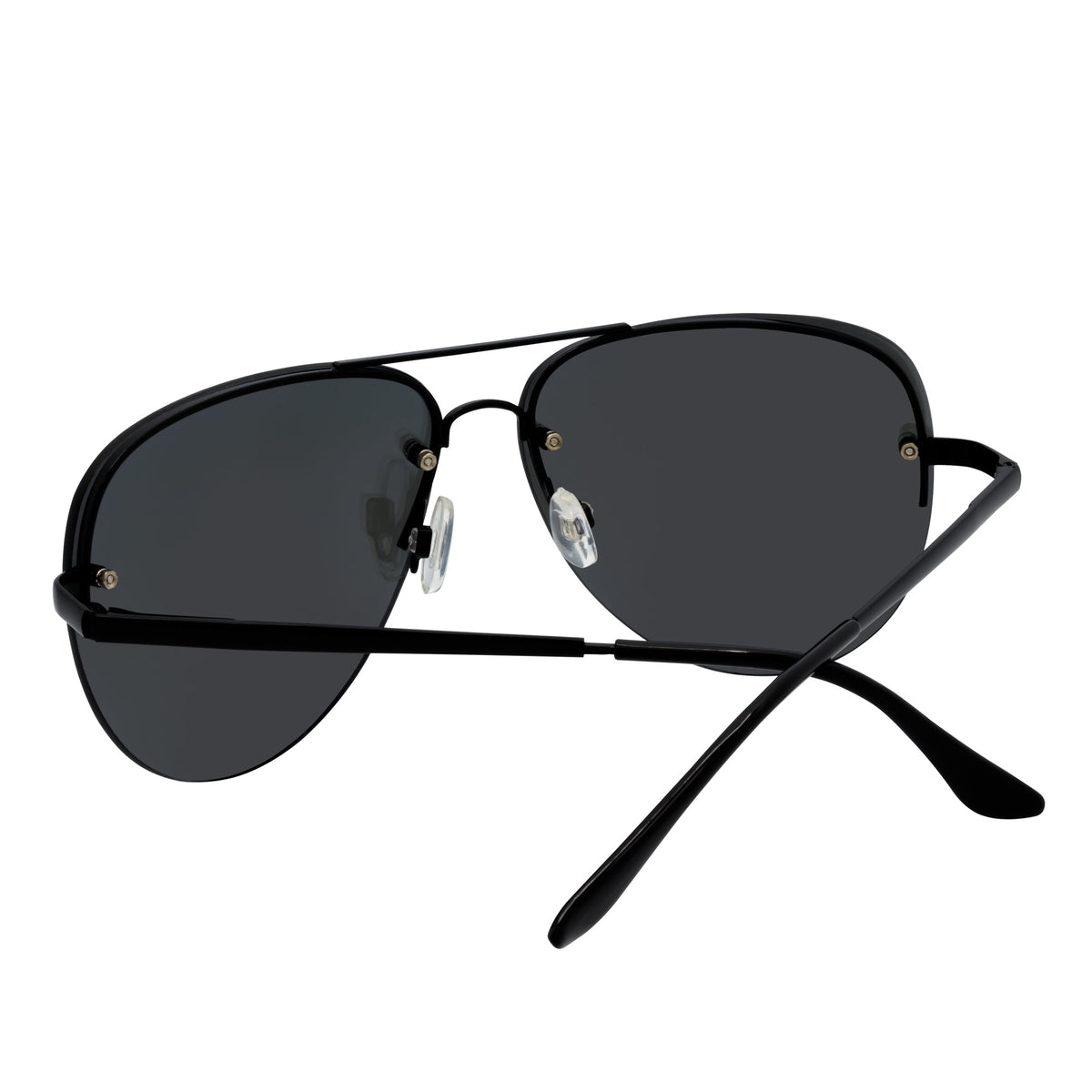 MIRAMAR - Flex Hinge Rimless Metal Aviator Sunglasses Black Silver-Mirror