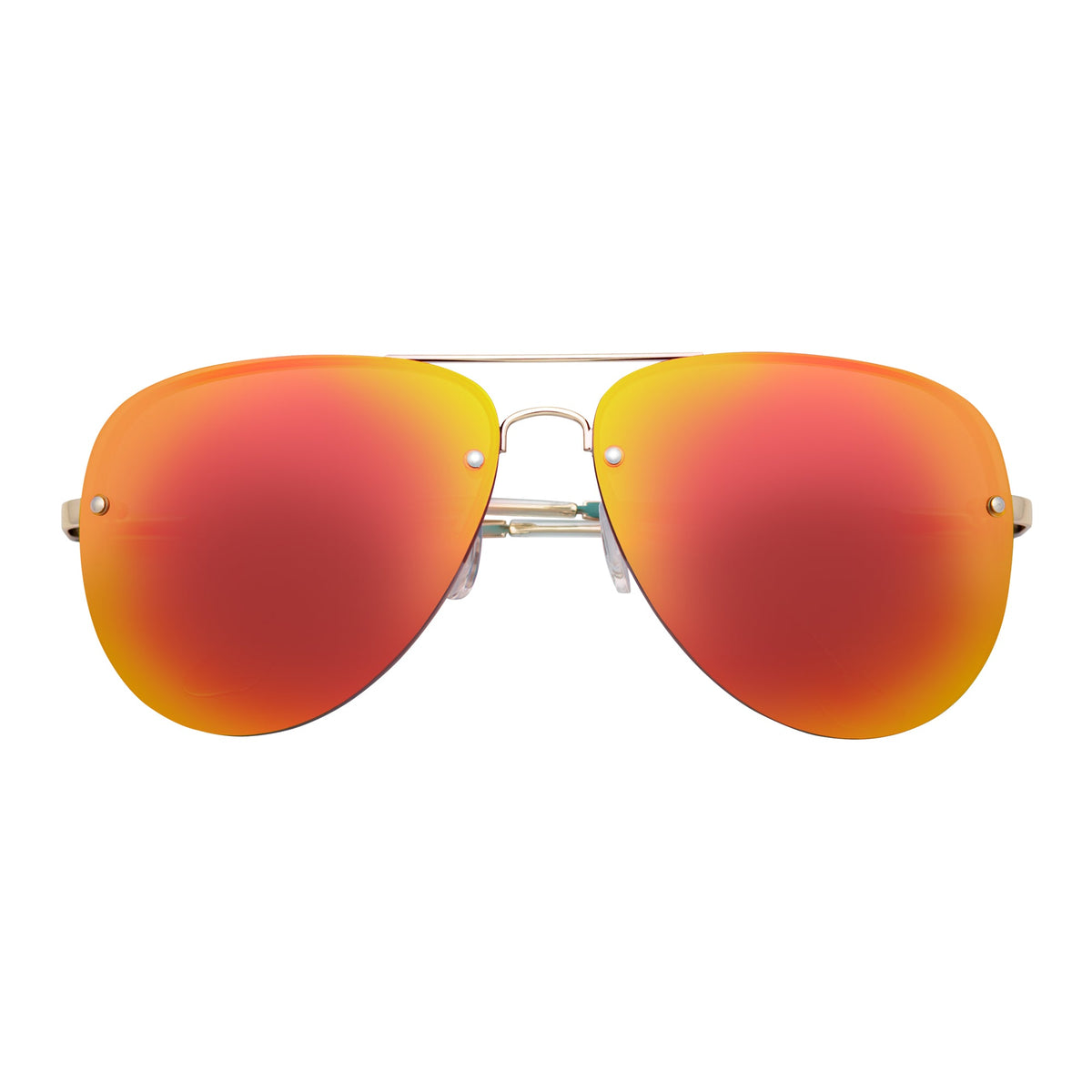 MIRAMAR - Flex Hinge Rimless Metal Aviator Sunglasses Gold Orange-Mirror