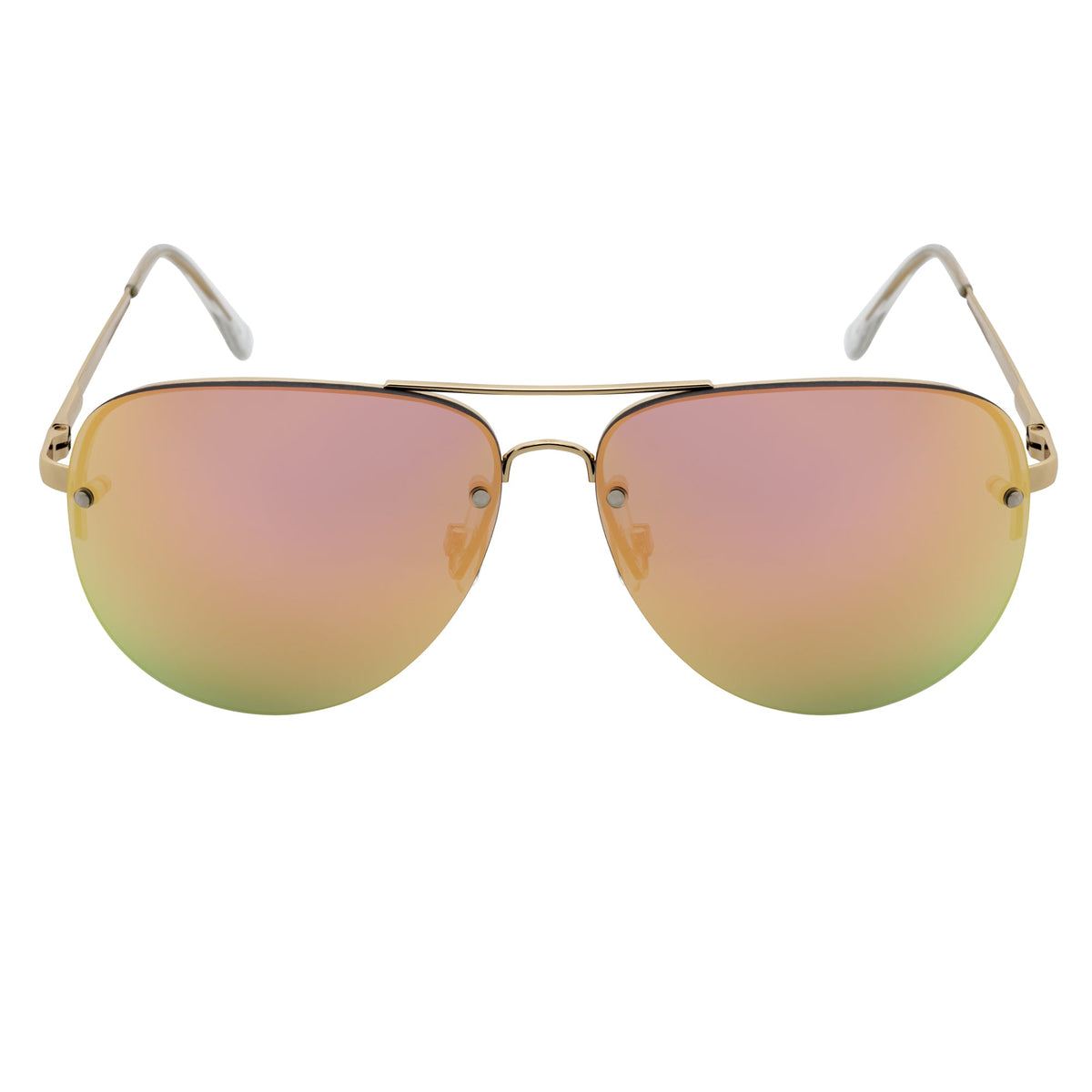 MIRAMAR - Flex Hinge Rimless Metal Aviator Sunglasses Gold Pink-Mirror