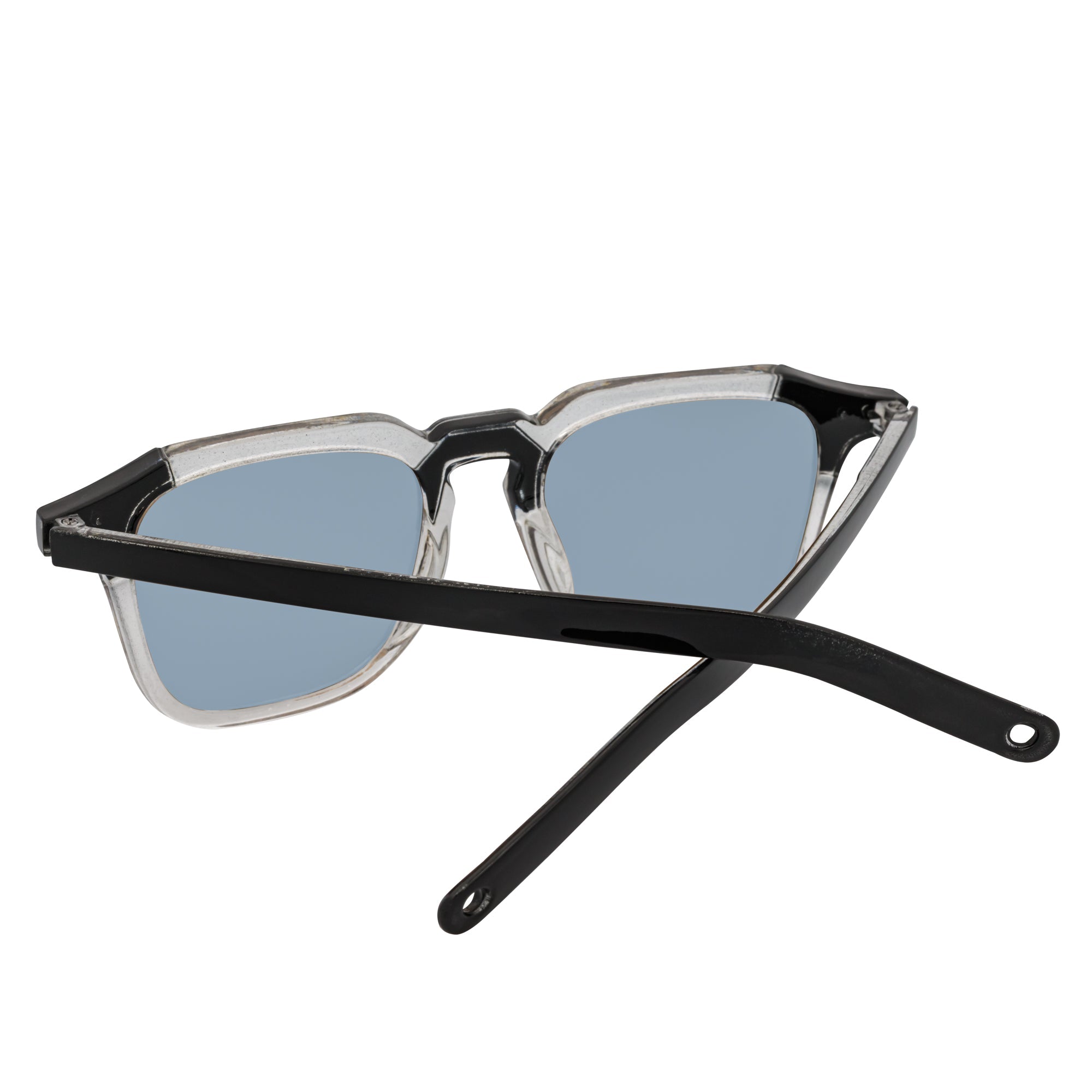 MISSONI - Two - Tone Square Horn Rimmed Sunglasses Black - Clear Blue Lens