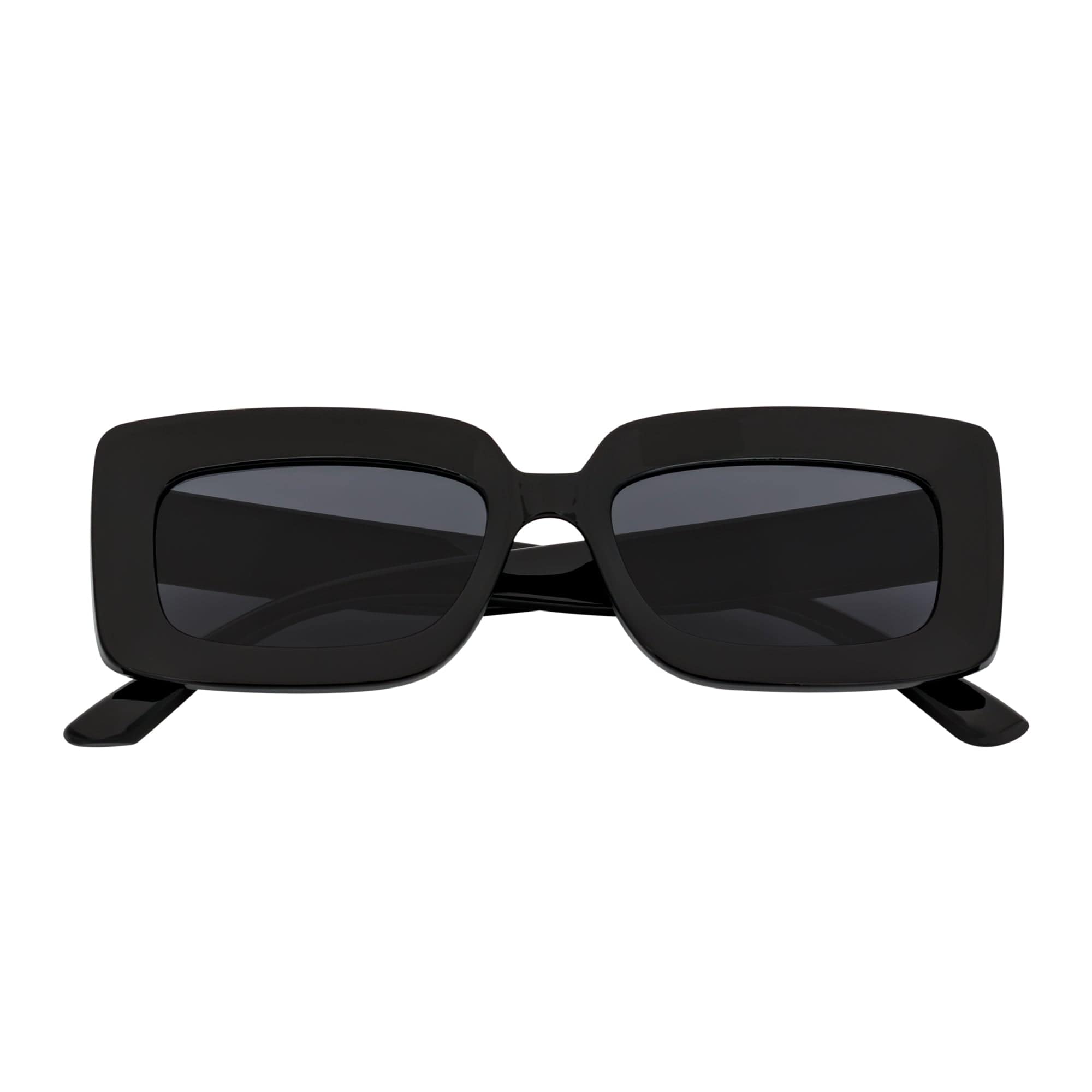 MOD - Small Thick Rectangle Retro 90s Style Sunglasses Gloss Black Smoke