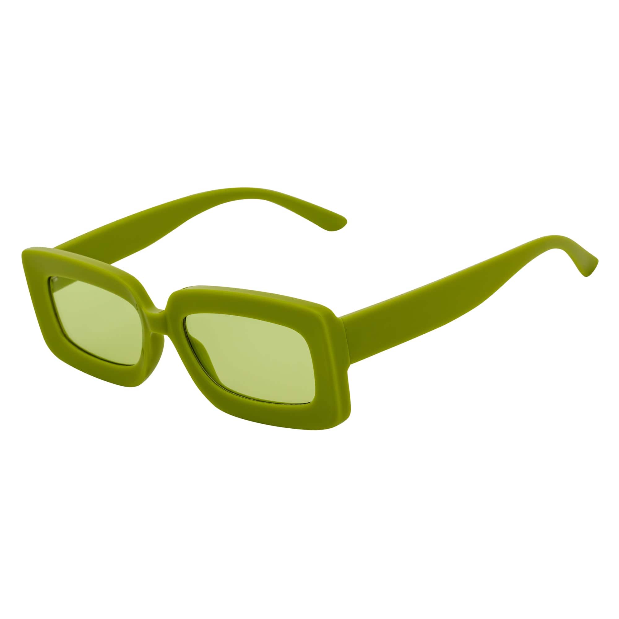 MOD - Small Thick Rectangle Retro 90s Style Sunglasses Green Green Tint