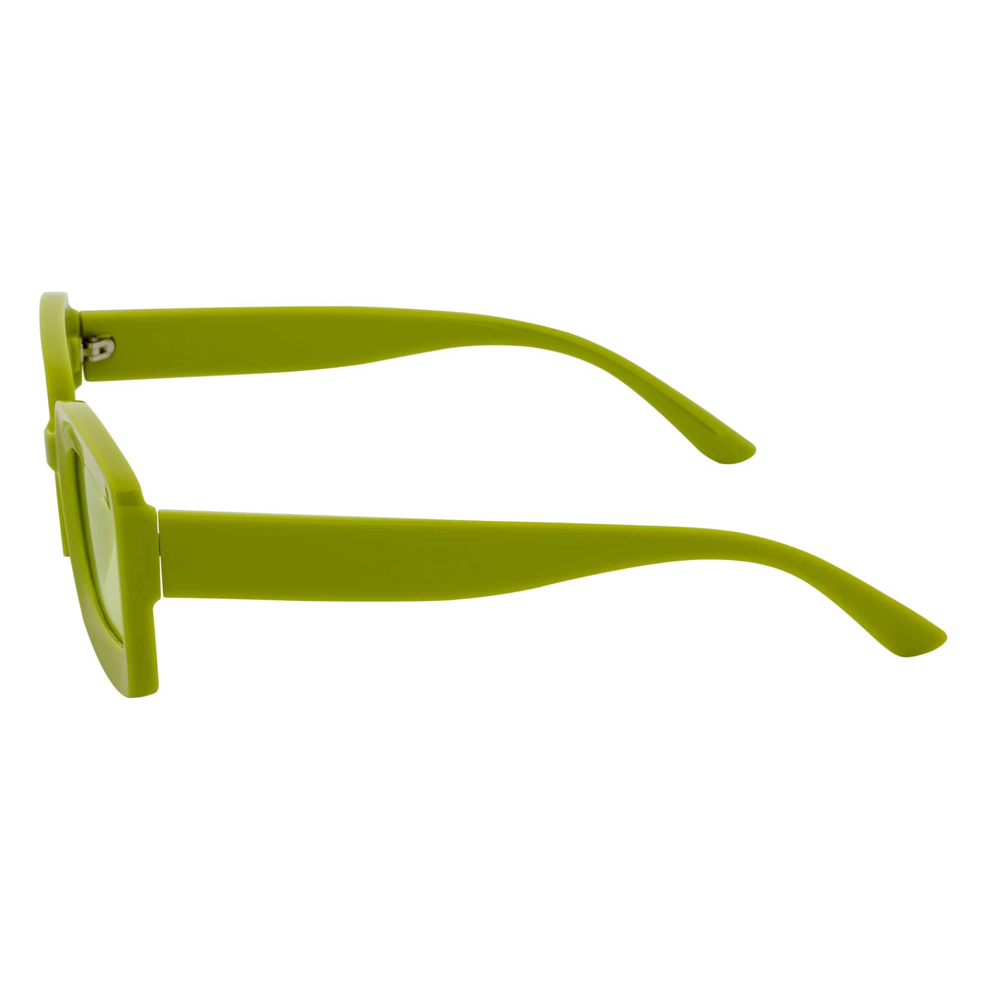 MOD - Small Thick Rectangle Retro 90s Style Sunglasses Green Green Tint