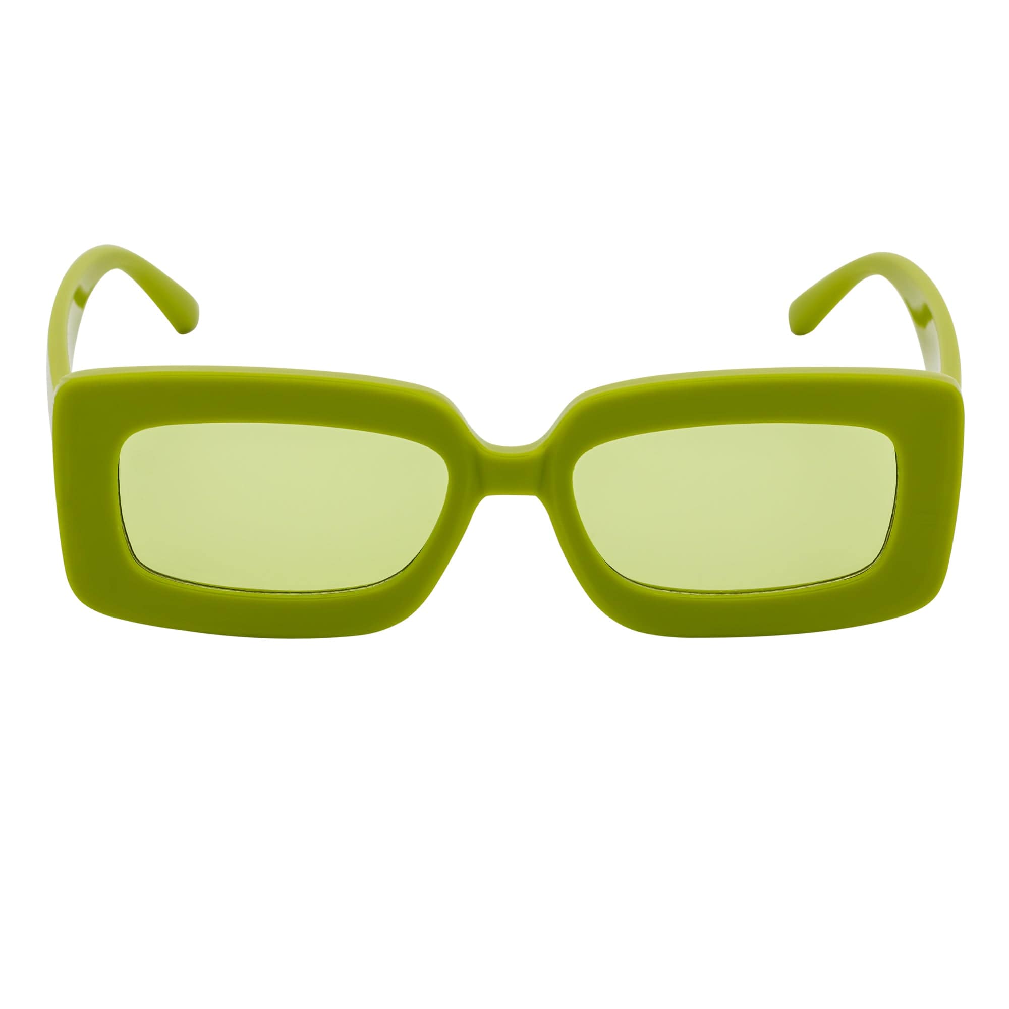MOD - Small Thick Rectangle Retro 90s Style Sunglasses Green Green Tint