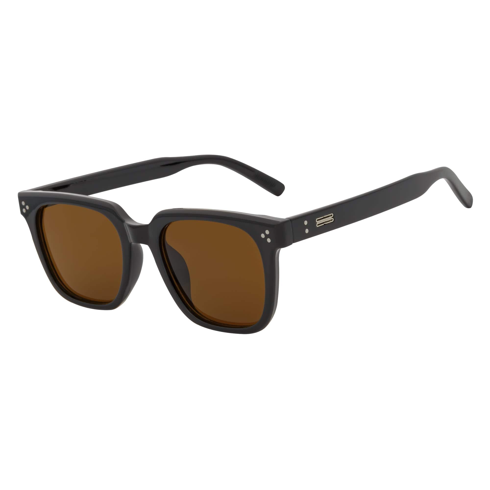 MONDO - High Fashion Square Horn Rimmed Sunglasses Black Brown Tint