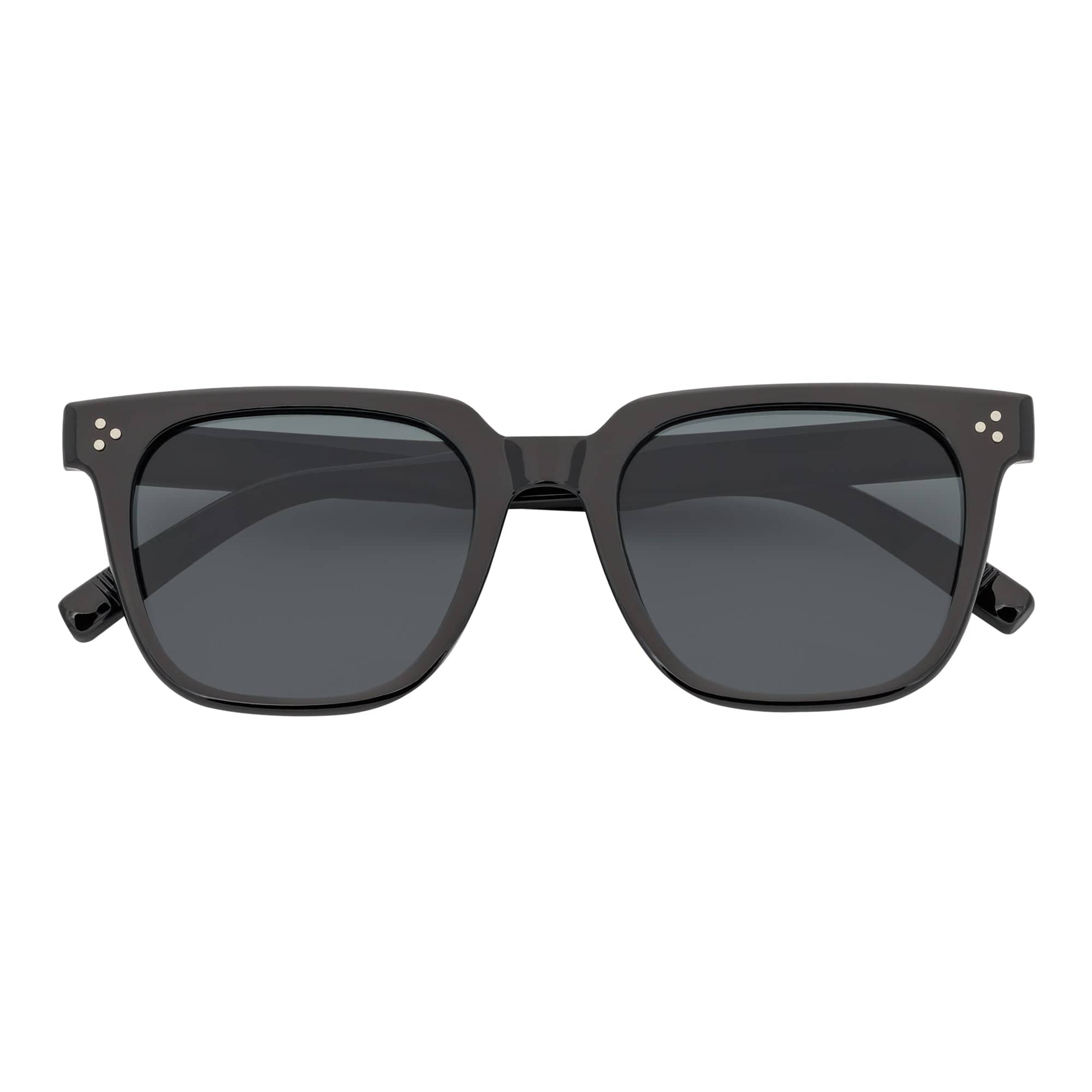 MONDO - High Fashion Square Horn Rimmed Sunglasses Black Smoke Tint