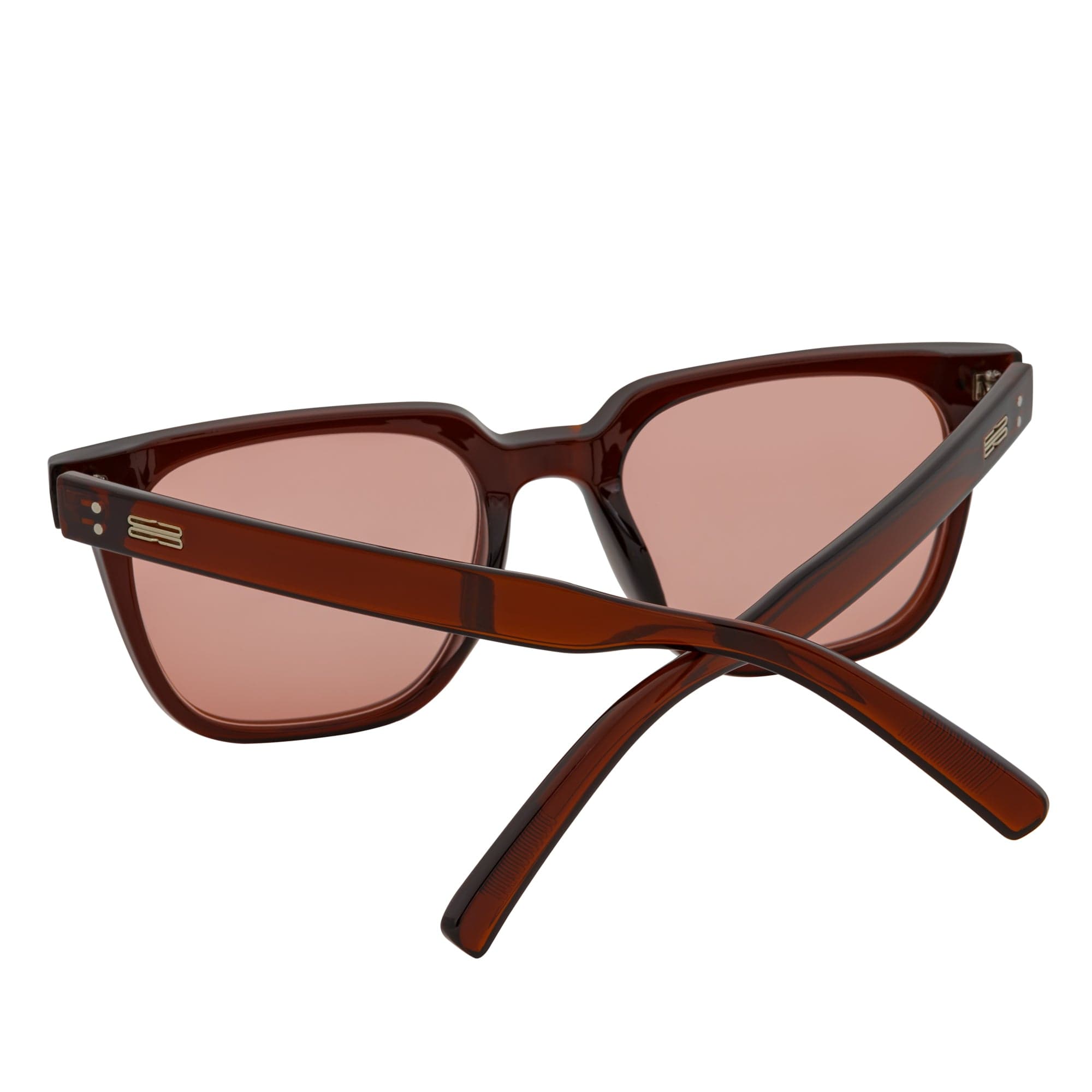 MONDO - High Fashion Square Horn Rimmed Sunglasses Clear Brown Pink Tint