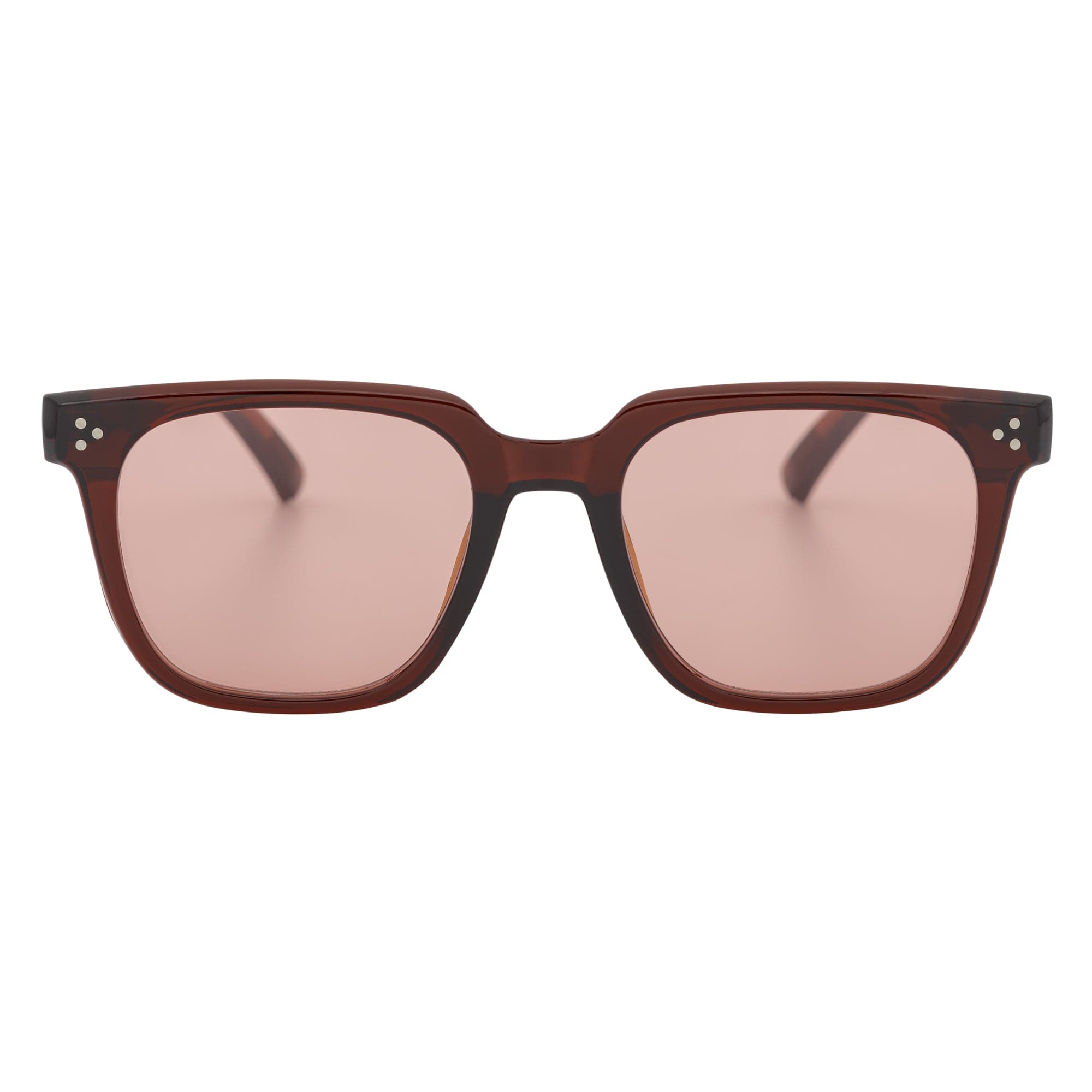 MONDO - High Fashion Square Horn Rimmed Sunglasses Clear Brown Pink Tint