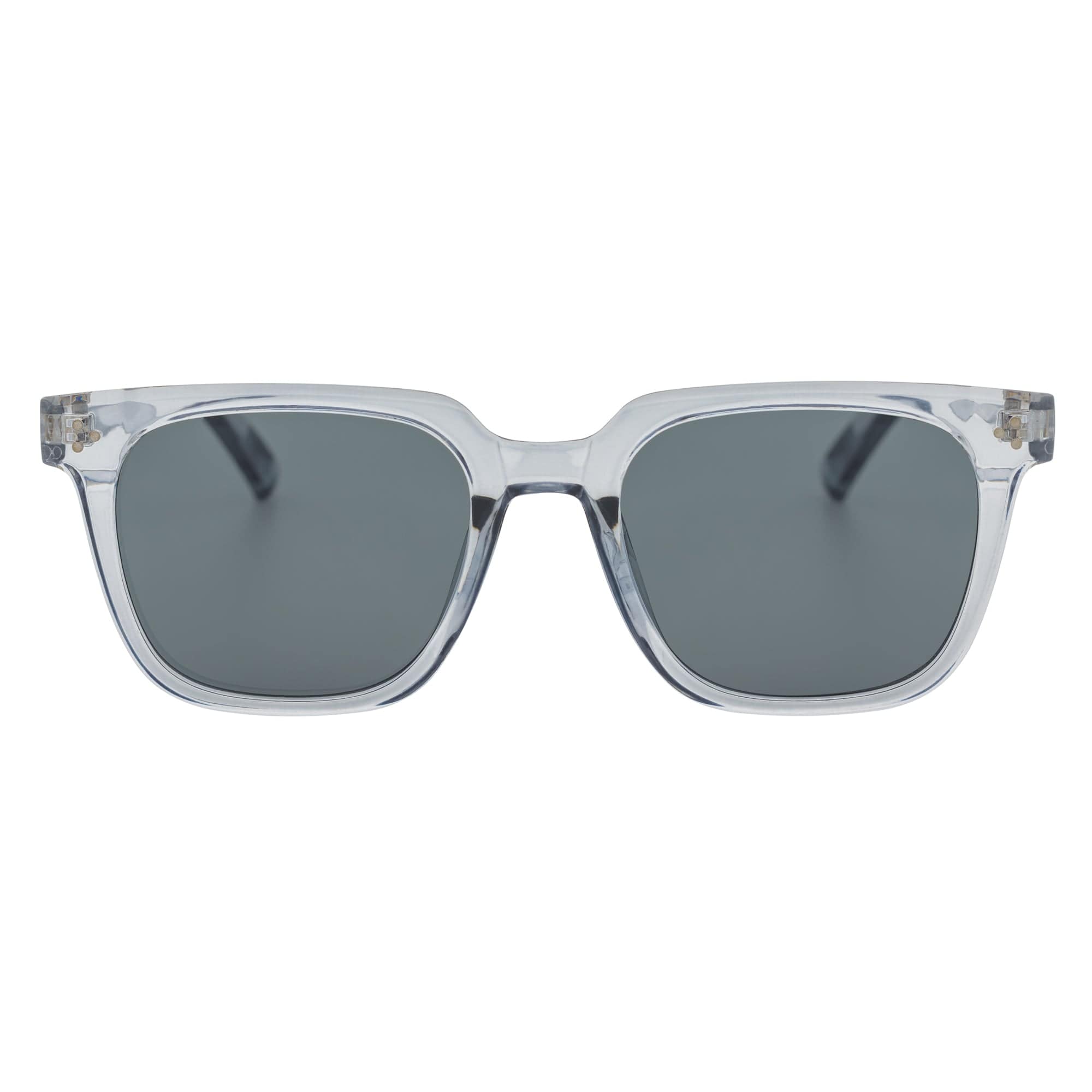 MONDO - High Fashion Square Horn Rimmed Sunglasses Clear Gray Smoke Tint
