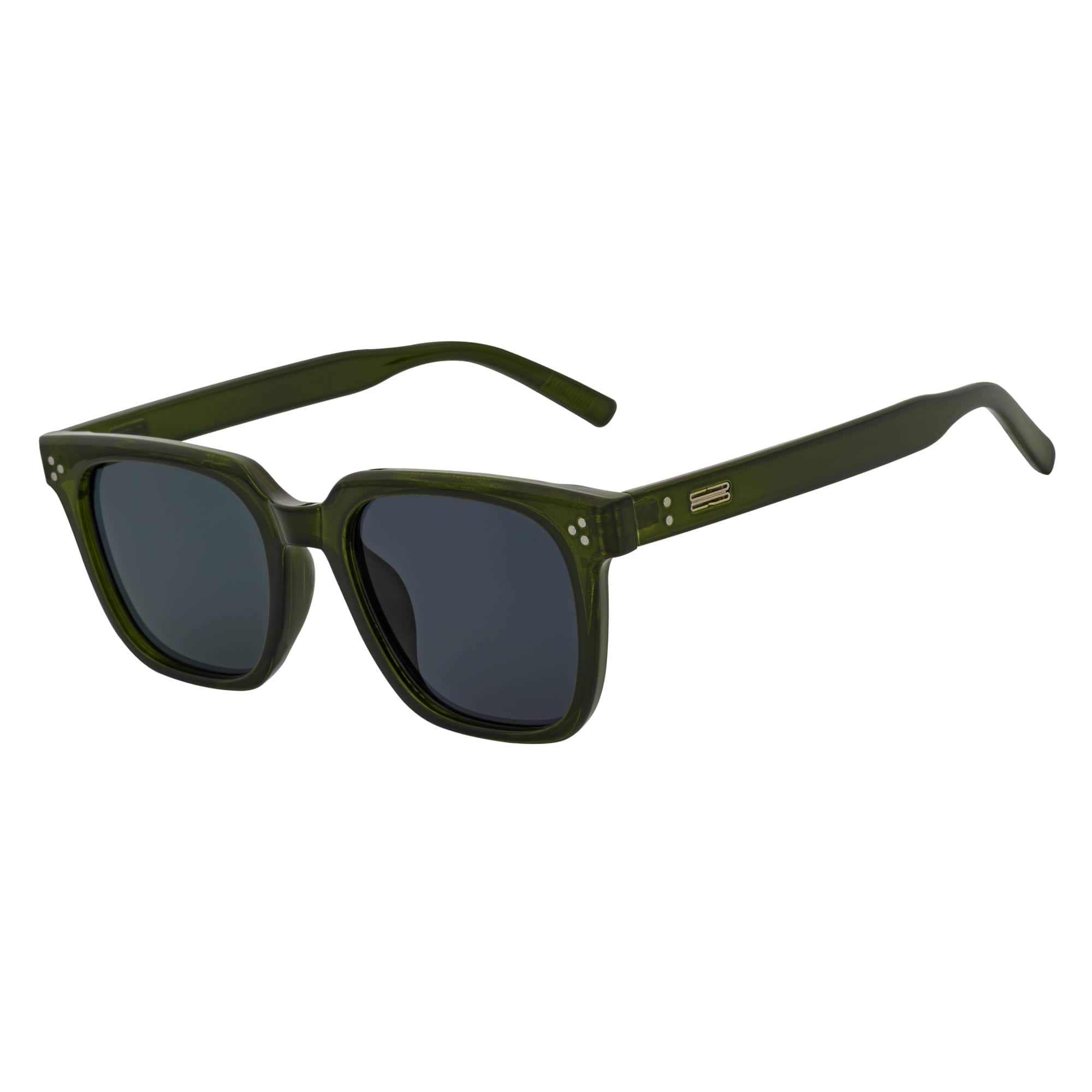 MONDO - High Fashion Square Horn Rimmed Sunglasses Green Smoke Tint