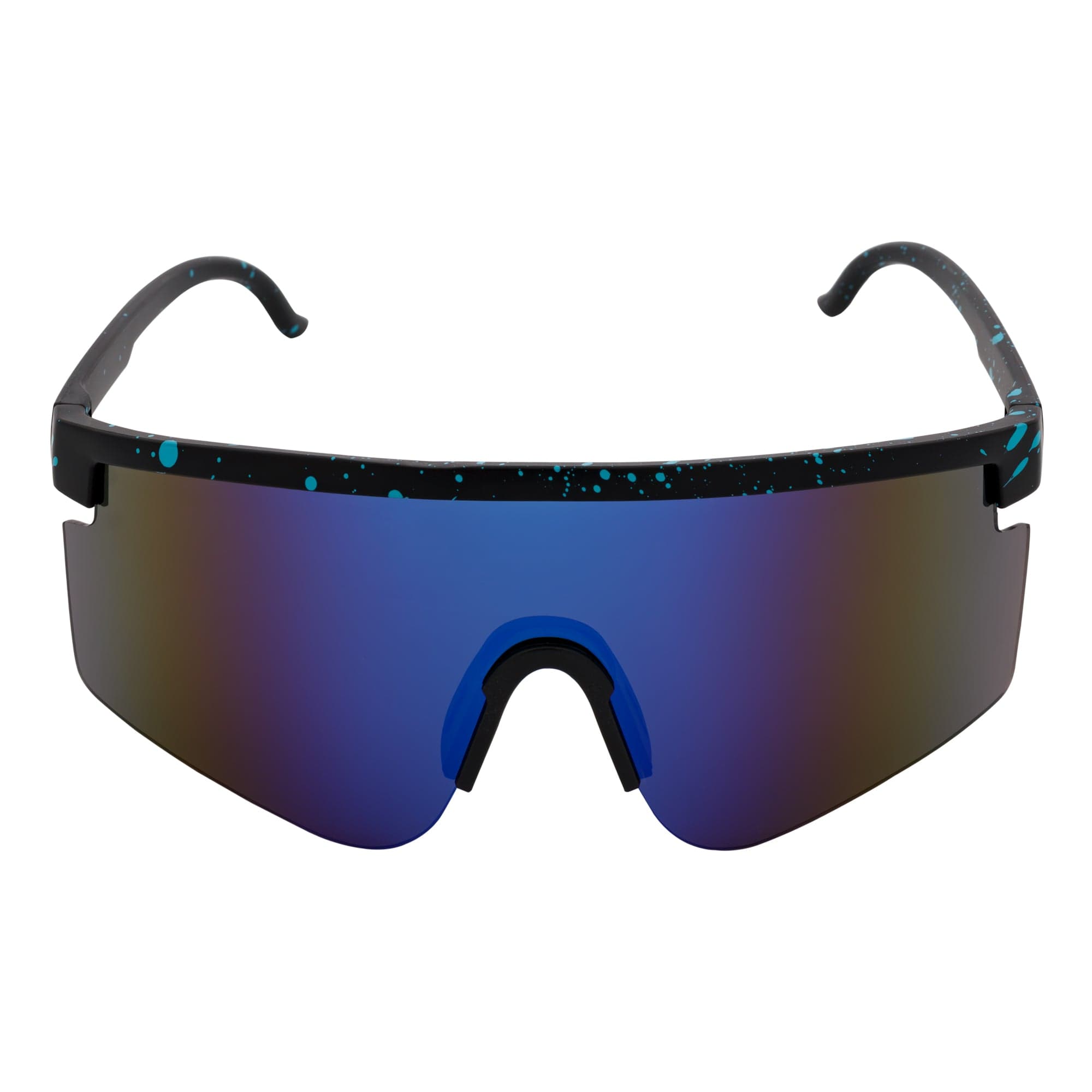 MONOLITH - X - Large Rimless Sports Shield Sunglasses Matte Black Blue Mirror