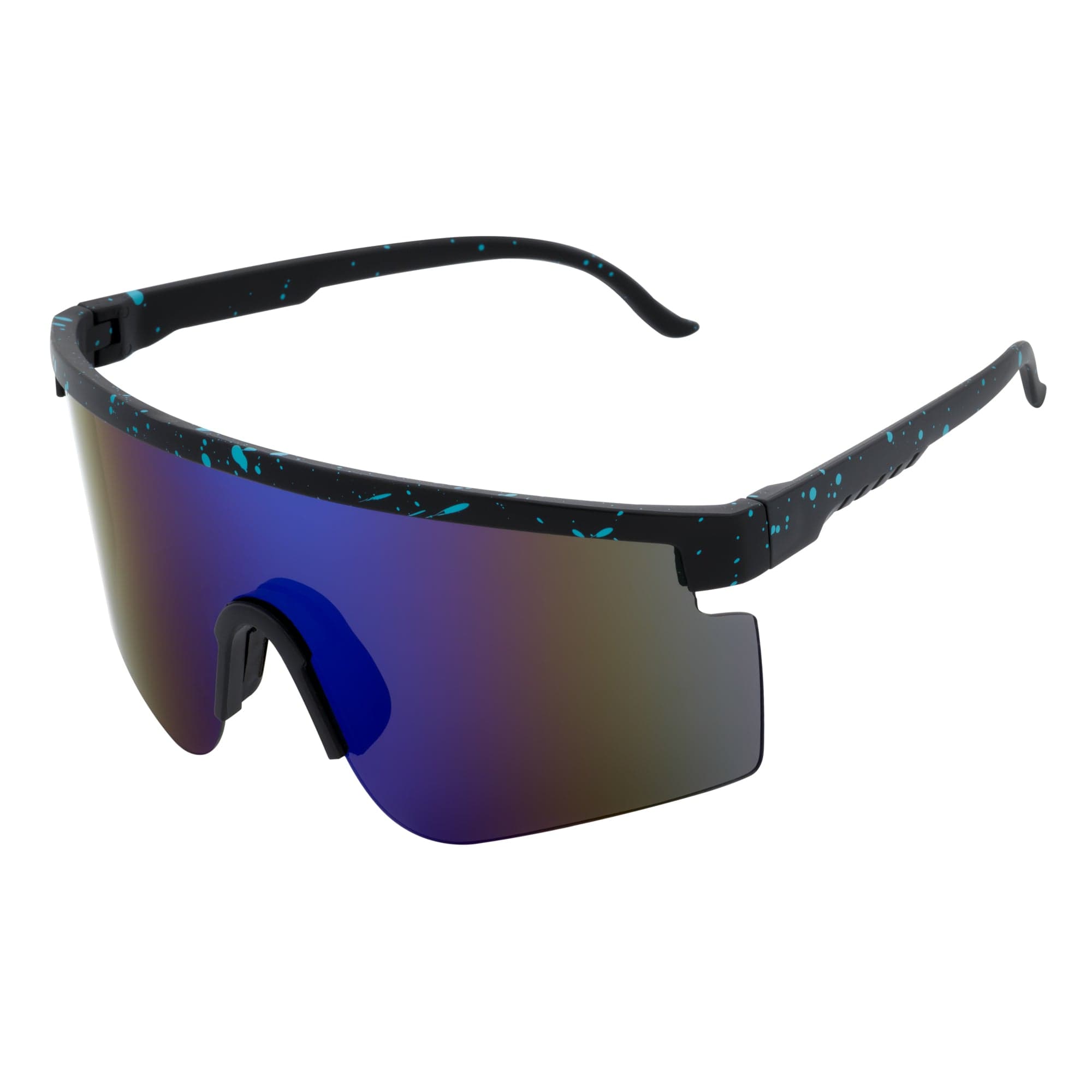 MONOLITH - X - Large Rimless Sports Shield Sunglasses Matte Black Blue Mirror
