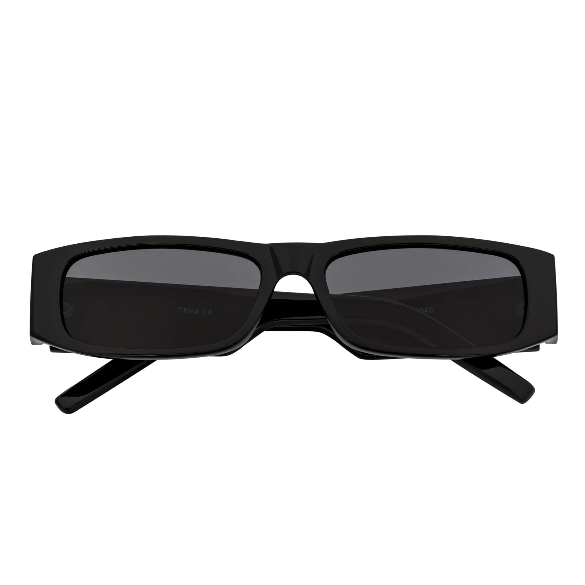 MONTERREY - Thick Frame 90s Style Small Rectangle Sunglasses Black Smoke