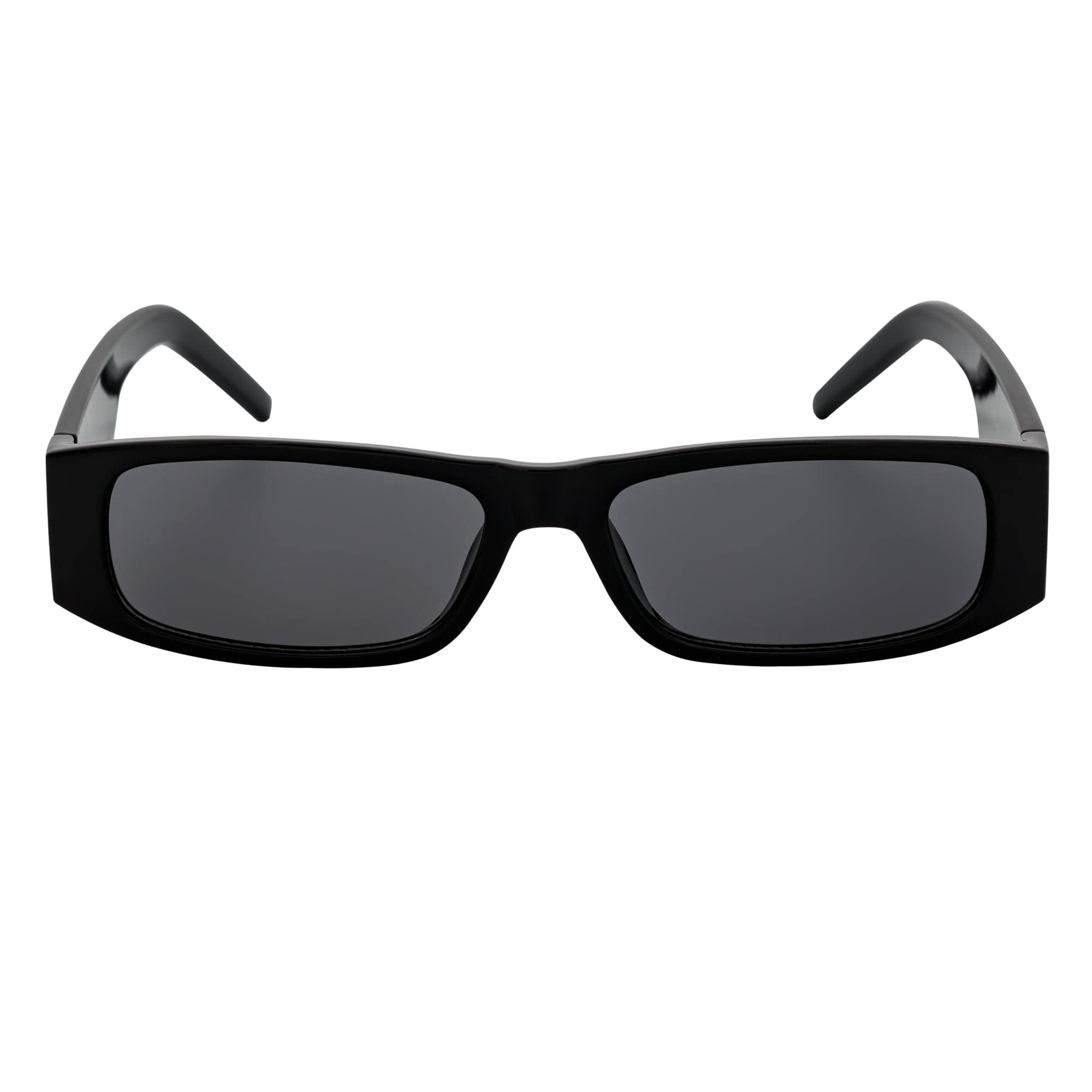 MONTERREY - Thick Frame 90s Style Small Rectangle Sunglasses Black Smoke