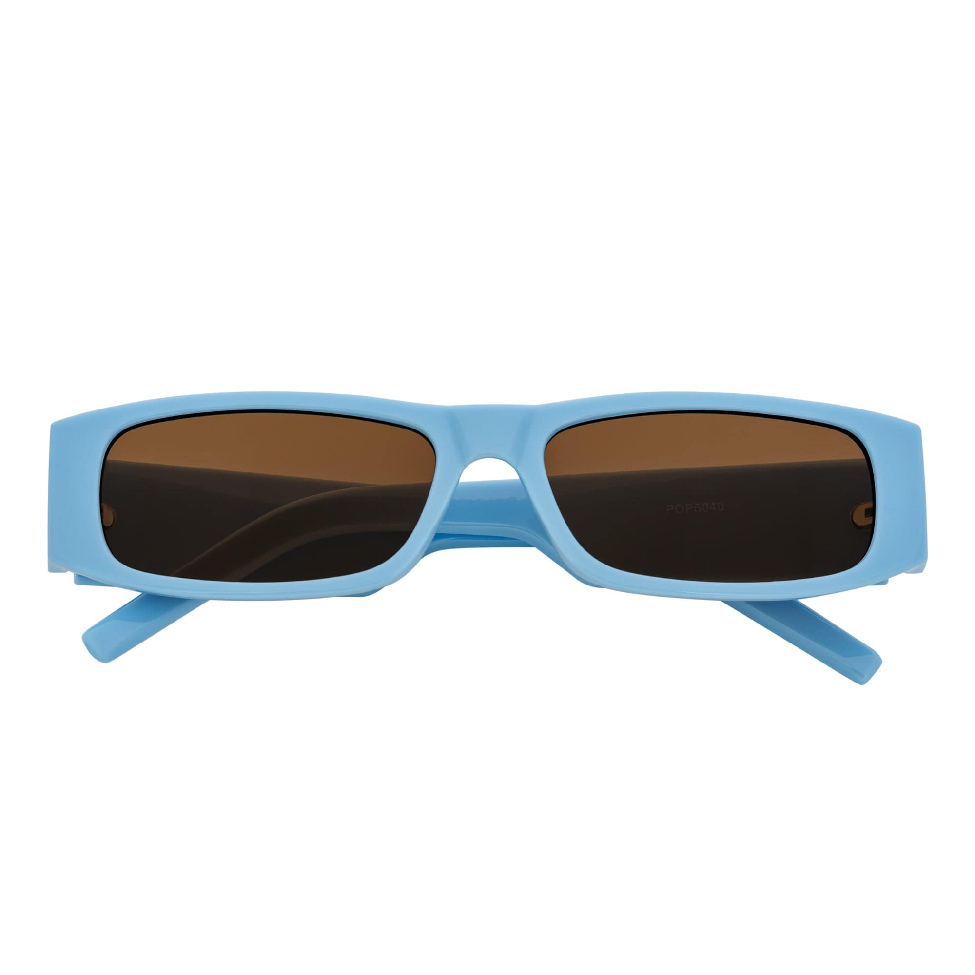 MONTERREY - Thick Frame 90s Style Small Rectangle Sunglasses Blue Brown