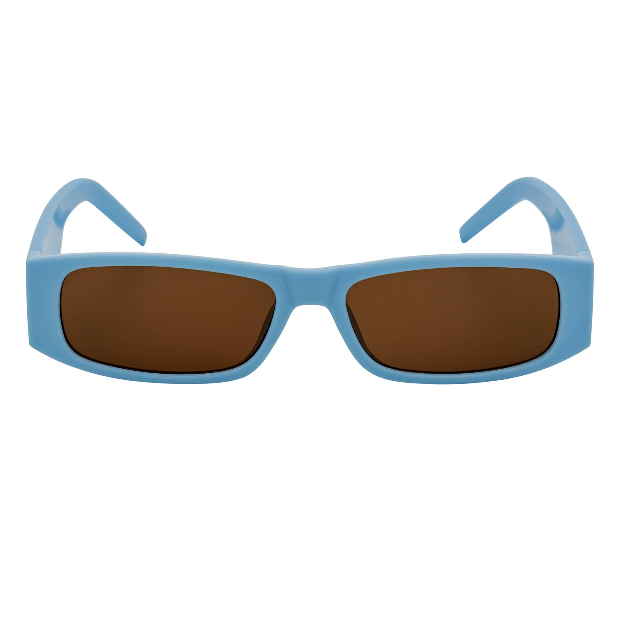 MONTERREY - Thick Frame 90s Style Small Rectangle Sunglasses Blue Brown