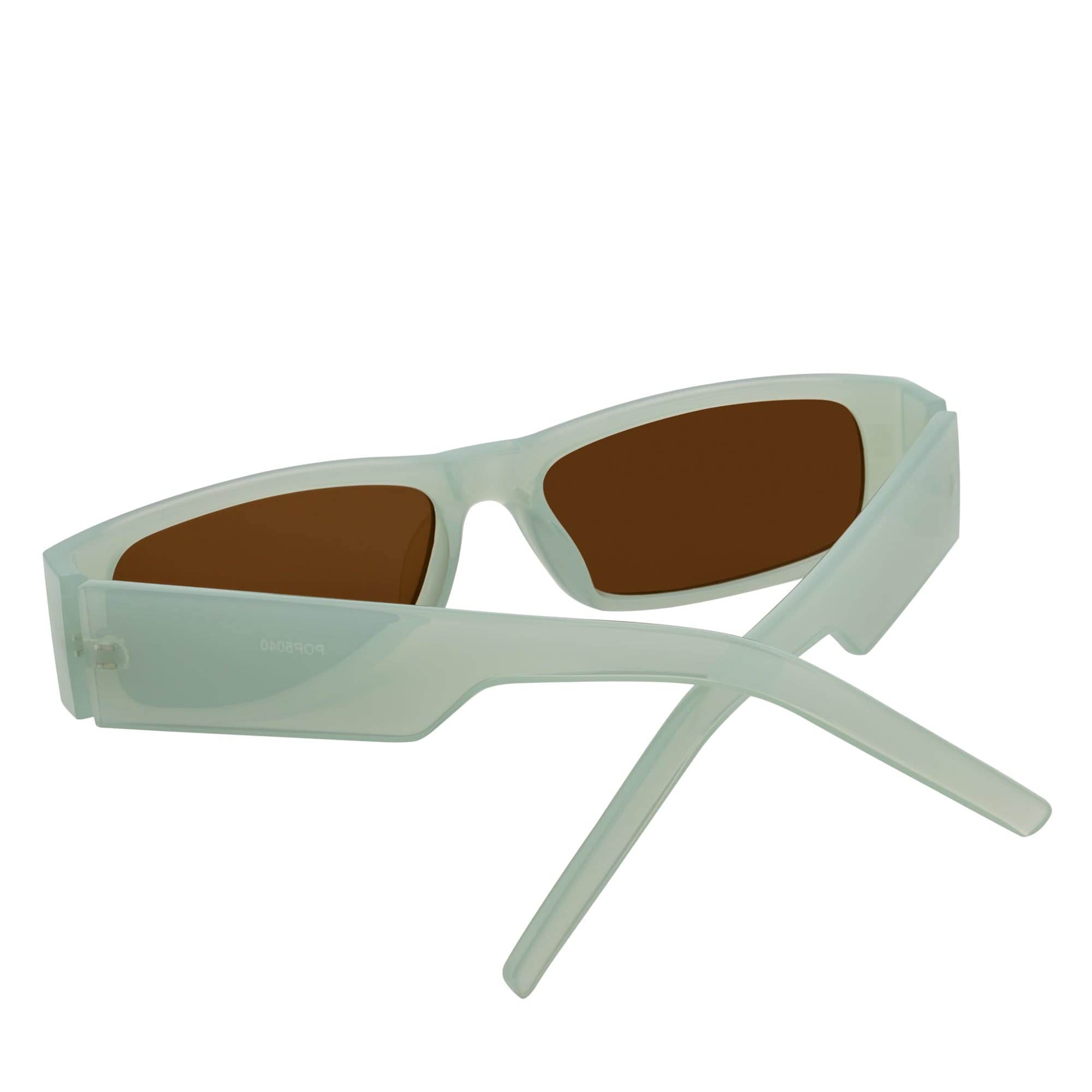 MONTERREY - Thick Frame 90s Style Small Rectangle Sunglasses Clear Mint Brown