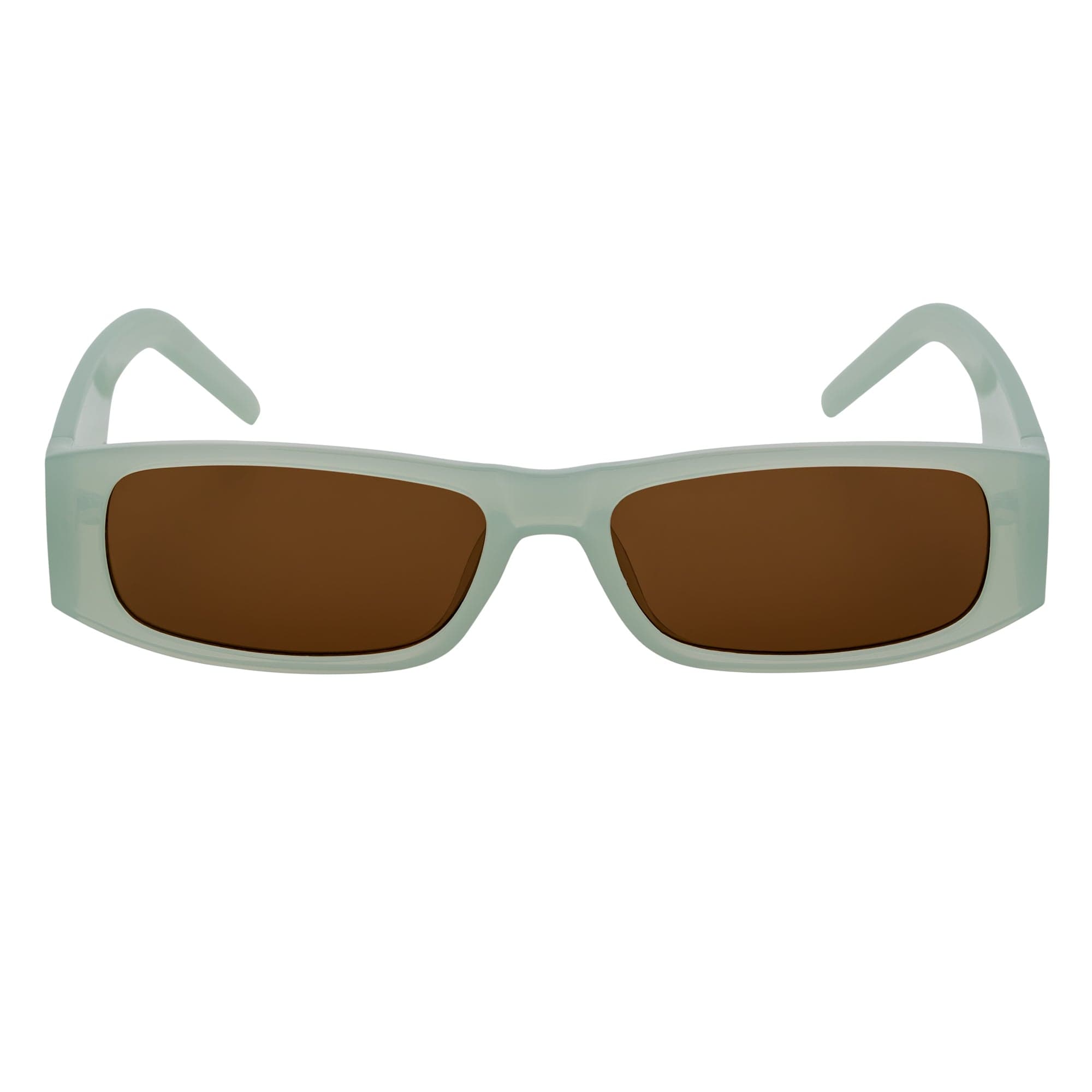 MONTERREY - Thick Frame 90s Style Small Rectangle Sunglasses Clear Mint Brown