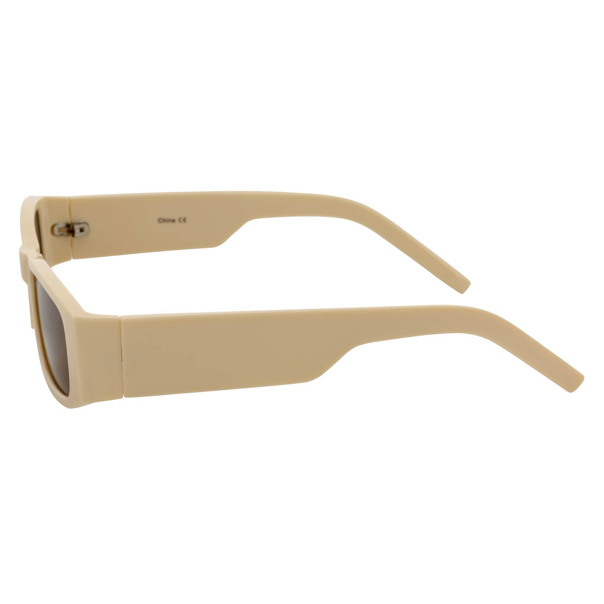 MONTERREY - Thick Frame 90s Style Small Rectangle Sunglasses Cream Brown Lens