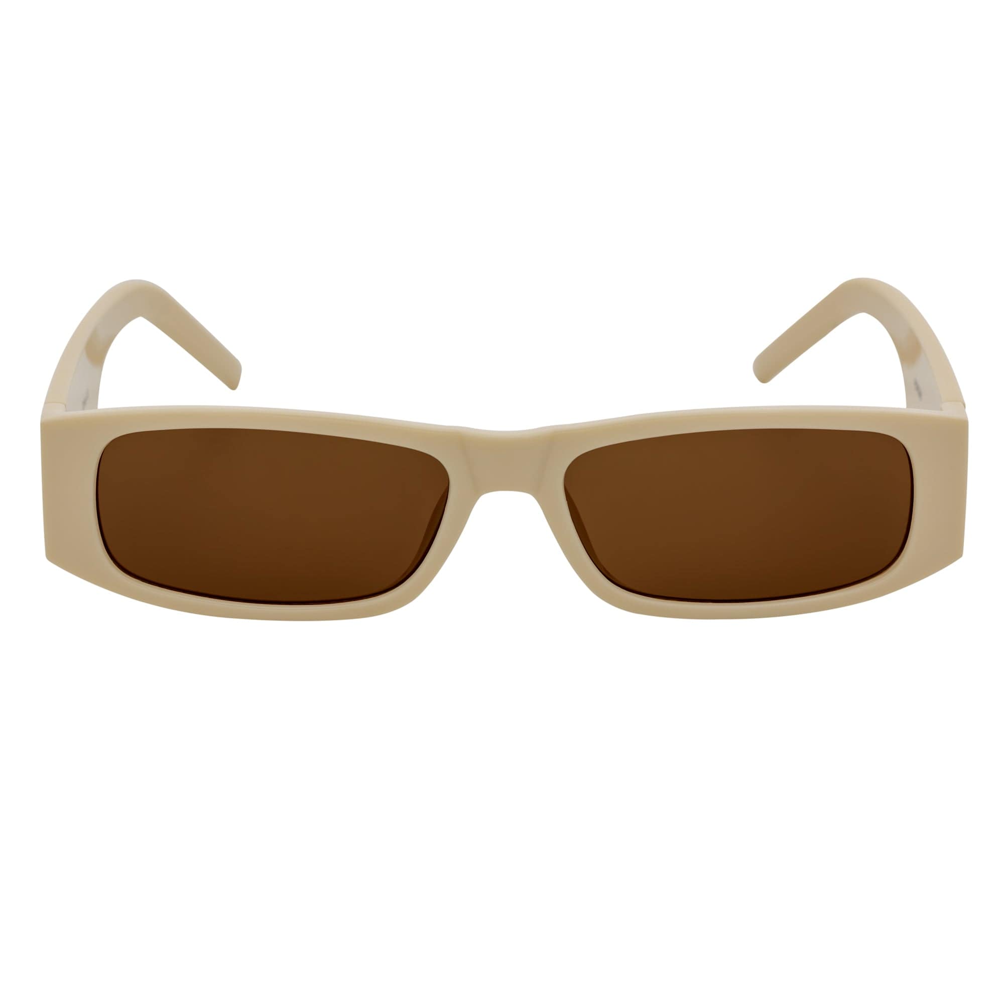 MONTERREY - Thick Frame 90s Style Small Rectangle Sunglasses Cream Brown Lens