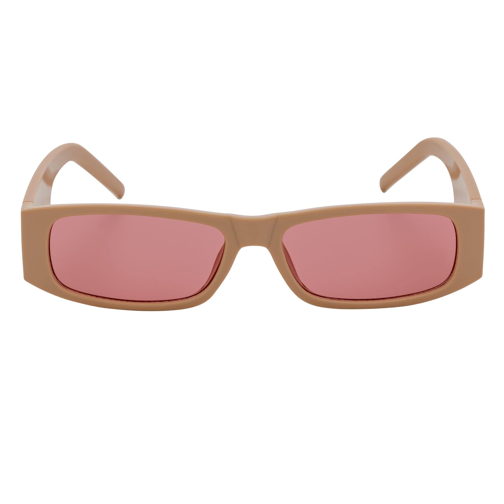 MONTERREY - Thick Frame 90s Style Small Rectangle Sunglasses Tan Pink Lens
