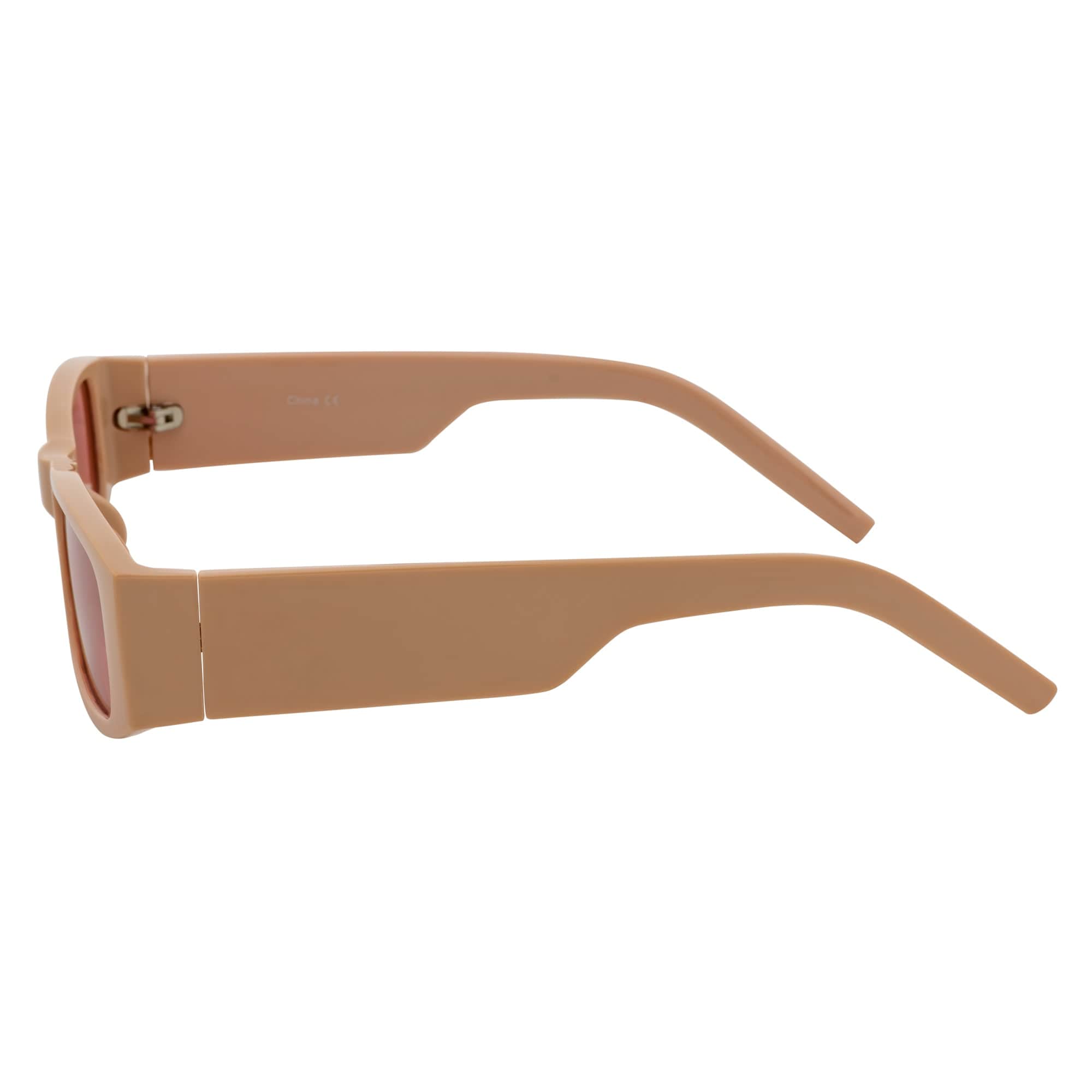 MONTERREY - Thick Frame 90s Style Small Rectangle Sunglasses Tan Pink Lens