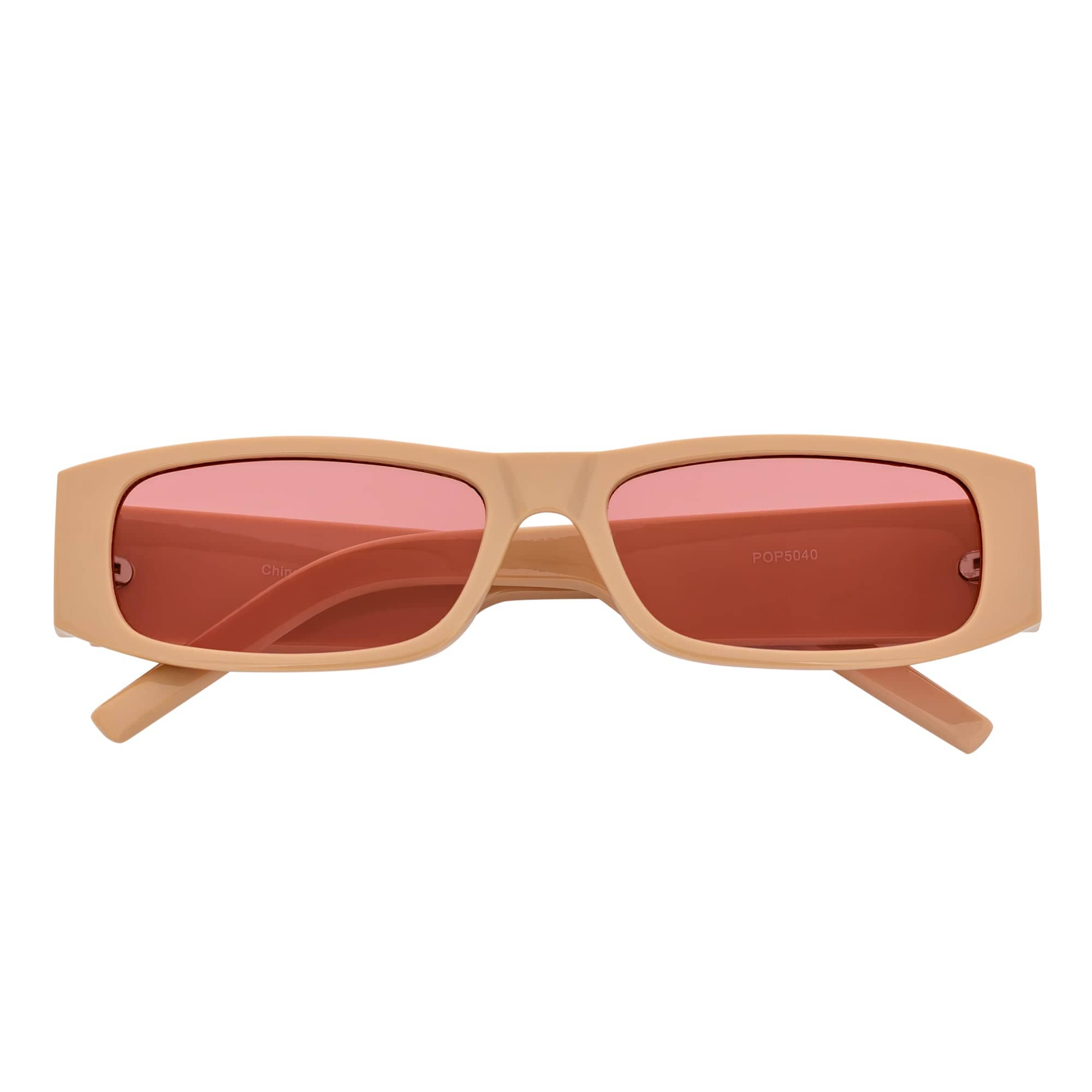 MONTERREY - Thick Frame 90s Style Small Rectangle Sunglasses Tan Pink Lens - MorspecsM1101-5