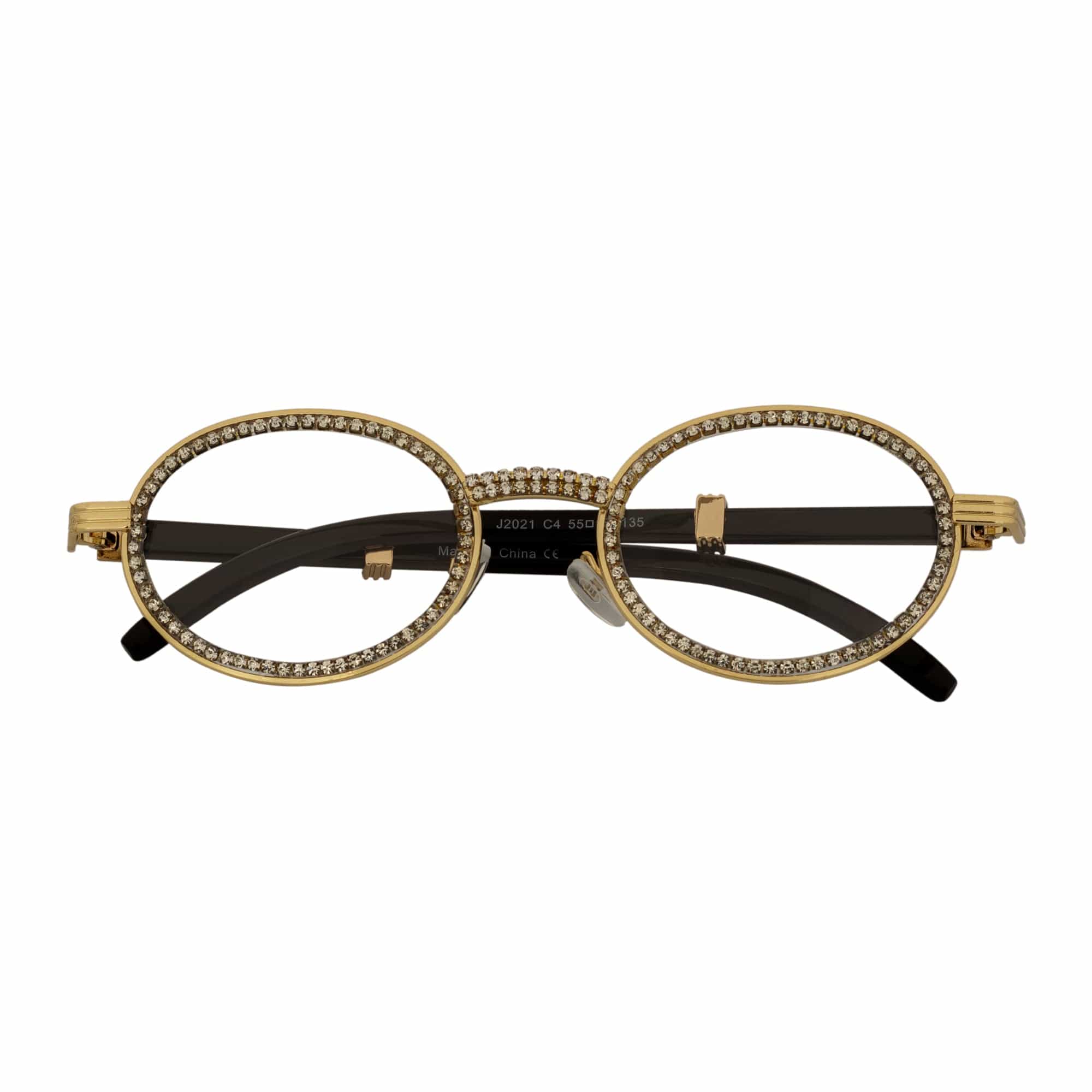 BLING ONE - Rhinestone Retro 90s Metal Round Oval Glasses Gold Clear Lens - MorspecsM1031-4
