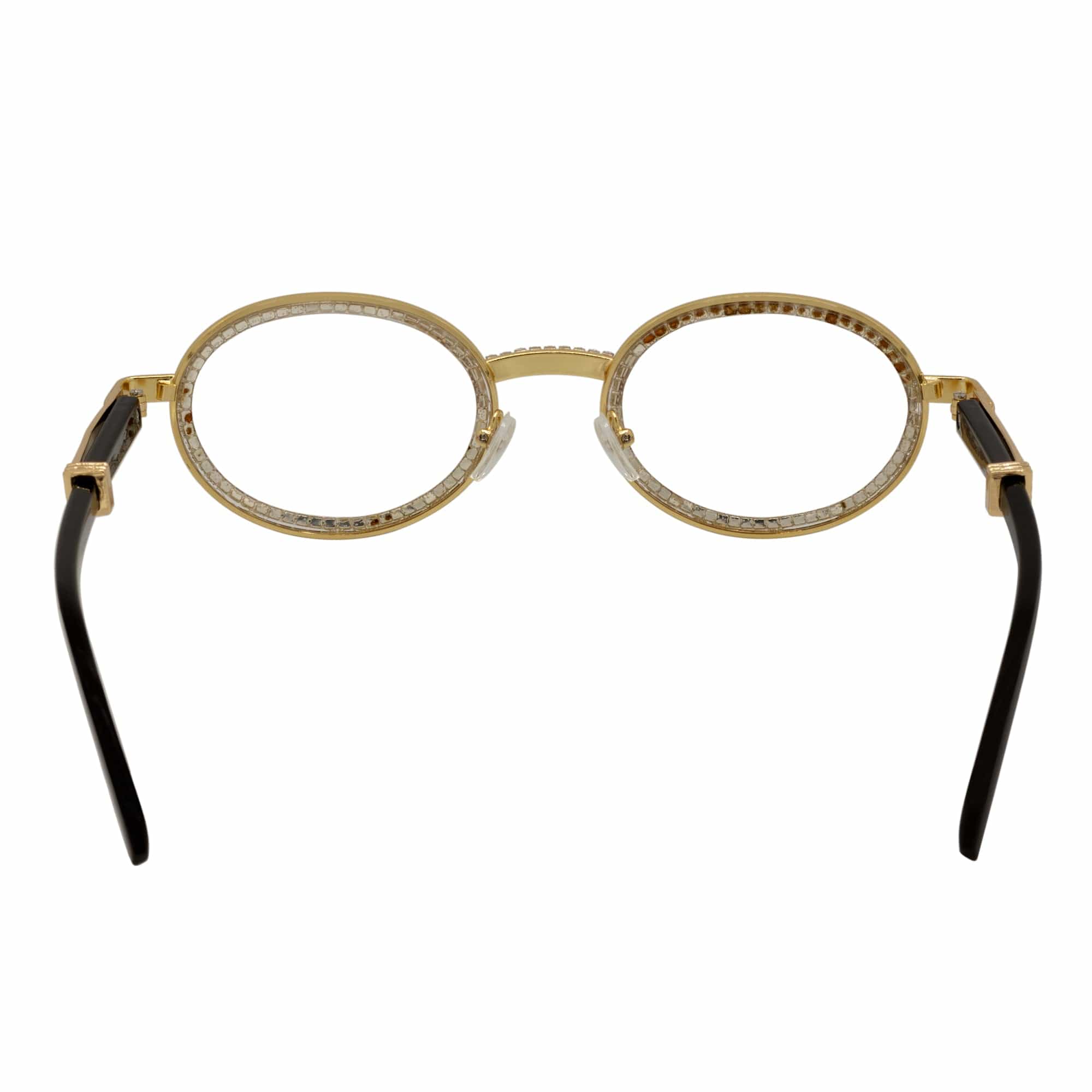 BLING ONE - Rhinestone Retro 90s Metal Round Oval Glasses Gold Clear Lens