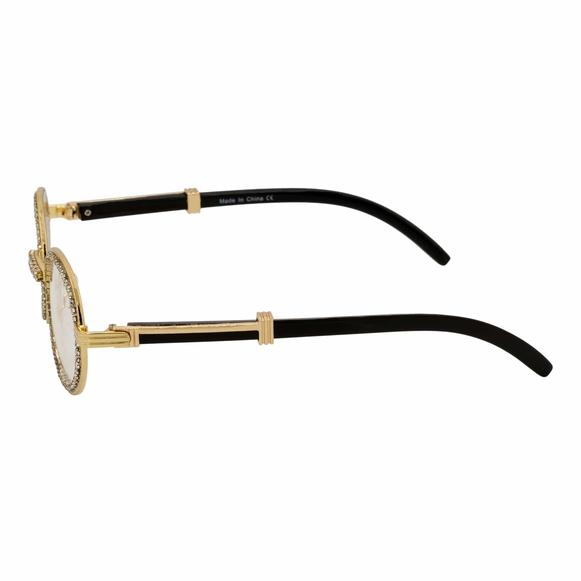BLING ONE - Rhinestone Retro 90s Metal Round Oval Glasses Gold Clear Lens