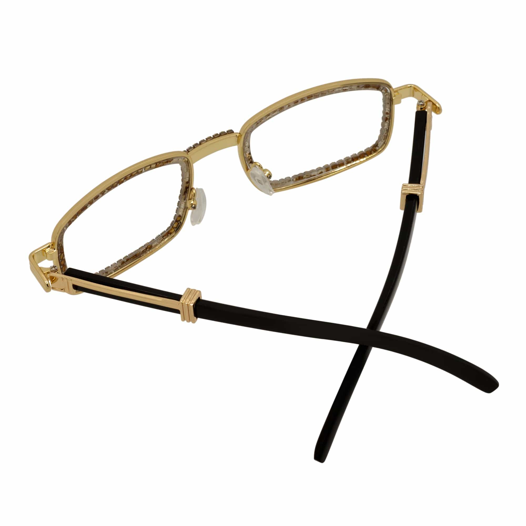 BLING TWO - Rhinestone Retro 90s Metal Rectangle Glasses Gold Clear Lens