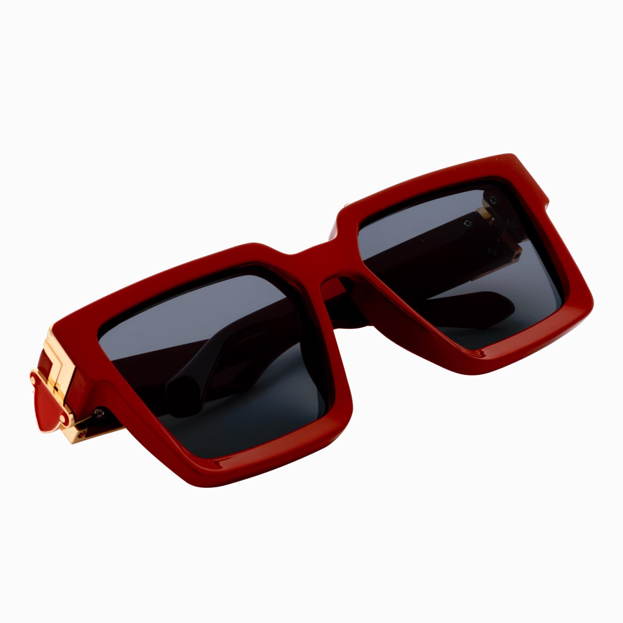 BILLIONAIRE - Large Square High Fashion Square Sunglasses Red - Gold Smoke Tint