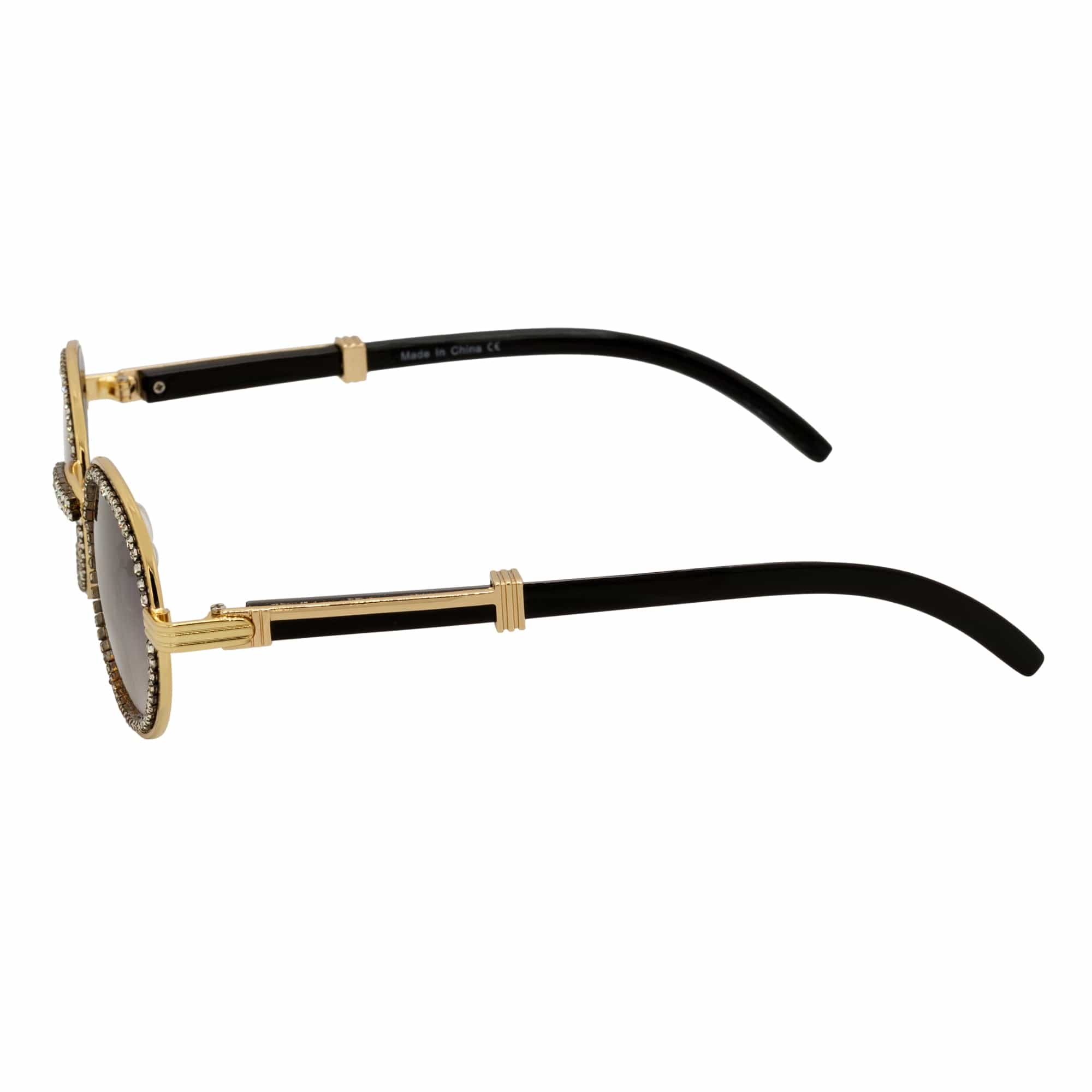 BLING ONE - Rhinestone Retro 90s Fashion Round Metal Oval Sunglasses Gold Smoke