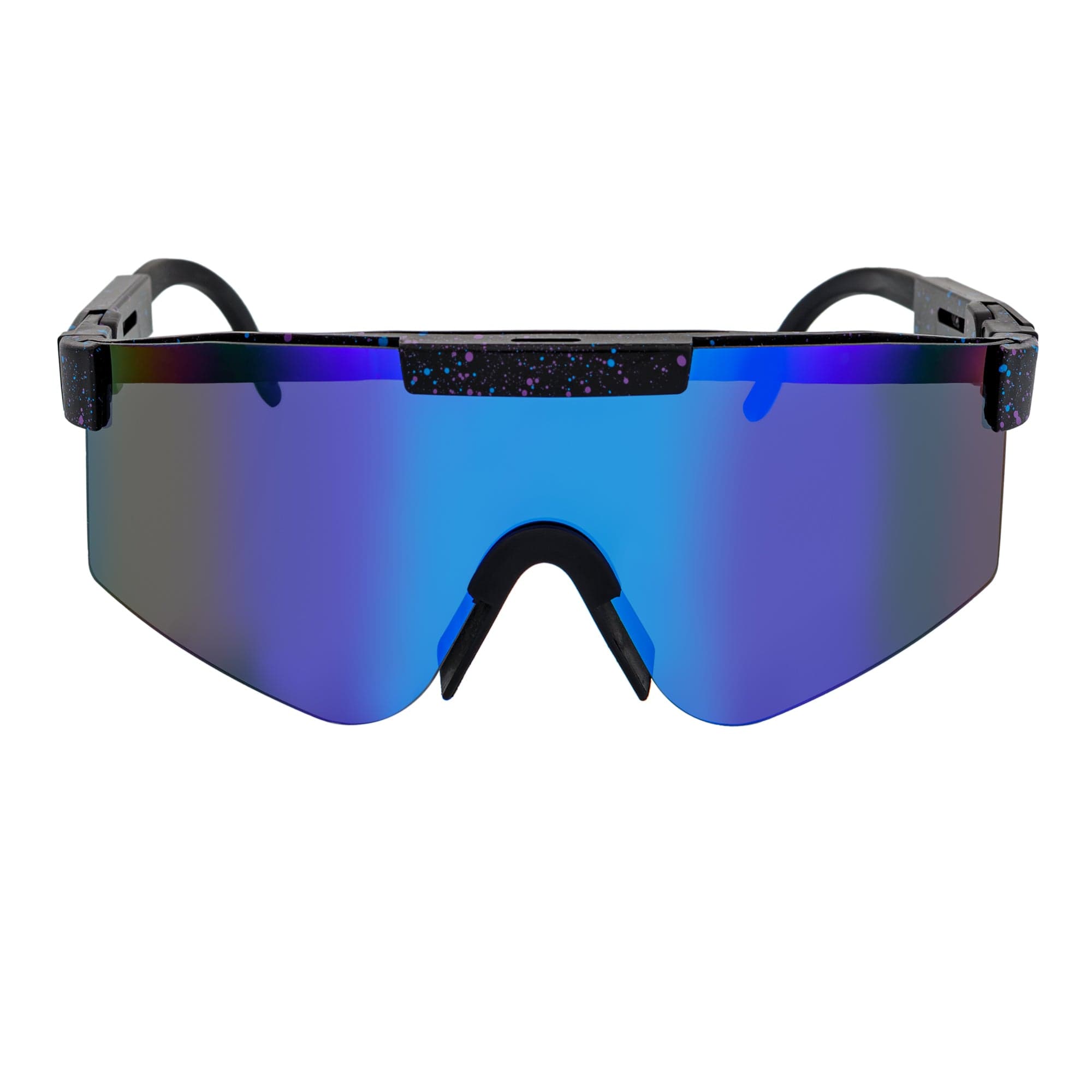 COBRA - Large Adjustable Shield Sunglasses Black Blue - Speckled Blue Mirror